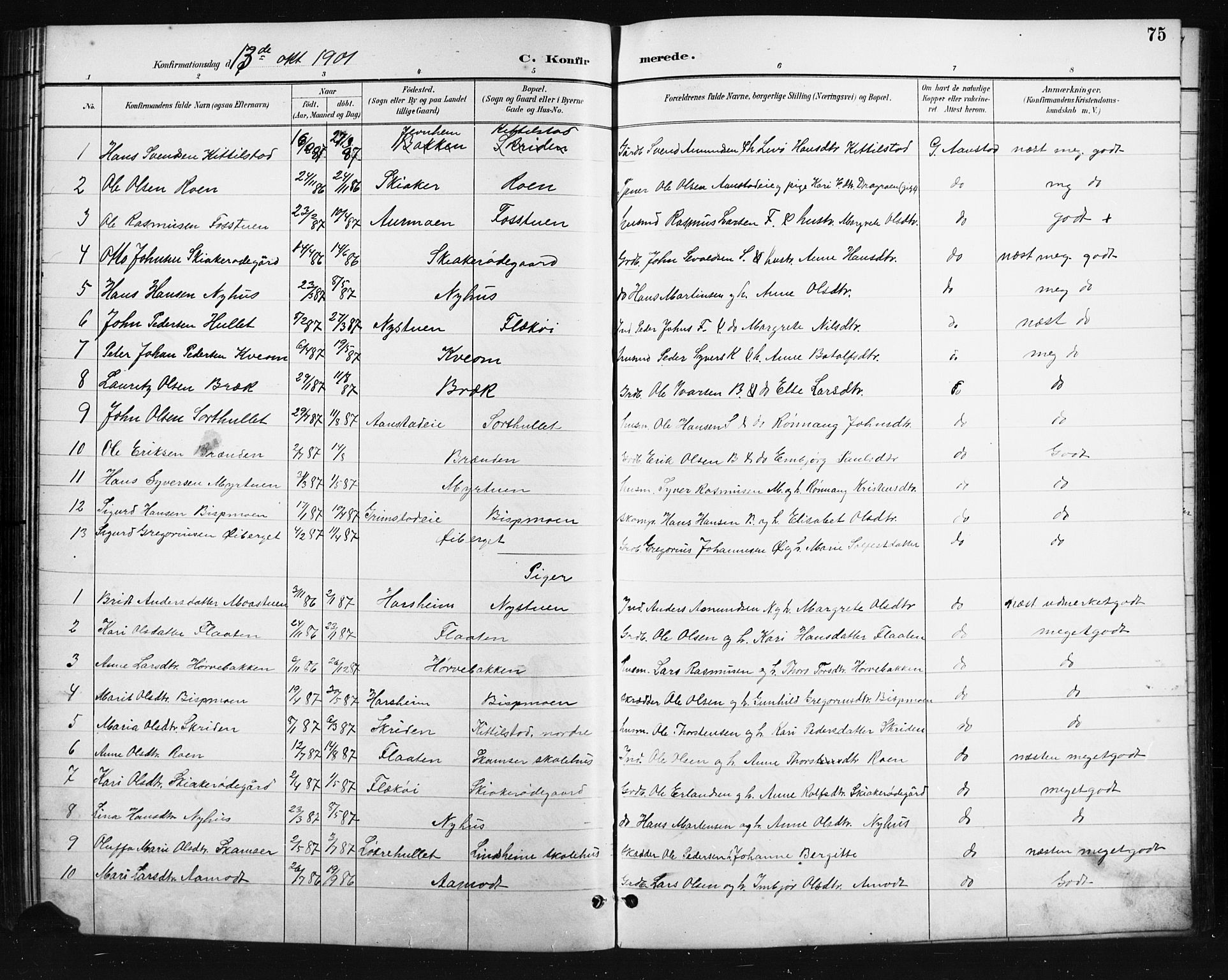 Skjåk prestekontor, SAH/PREST-072/H/Ha/Hab/L0004: Parish register (copy) no. 4, 1895-1921, p. 75