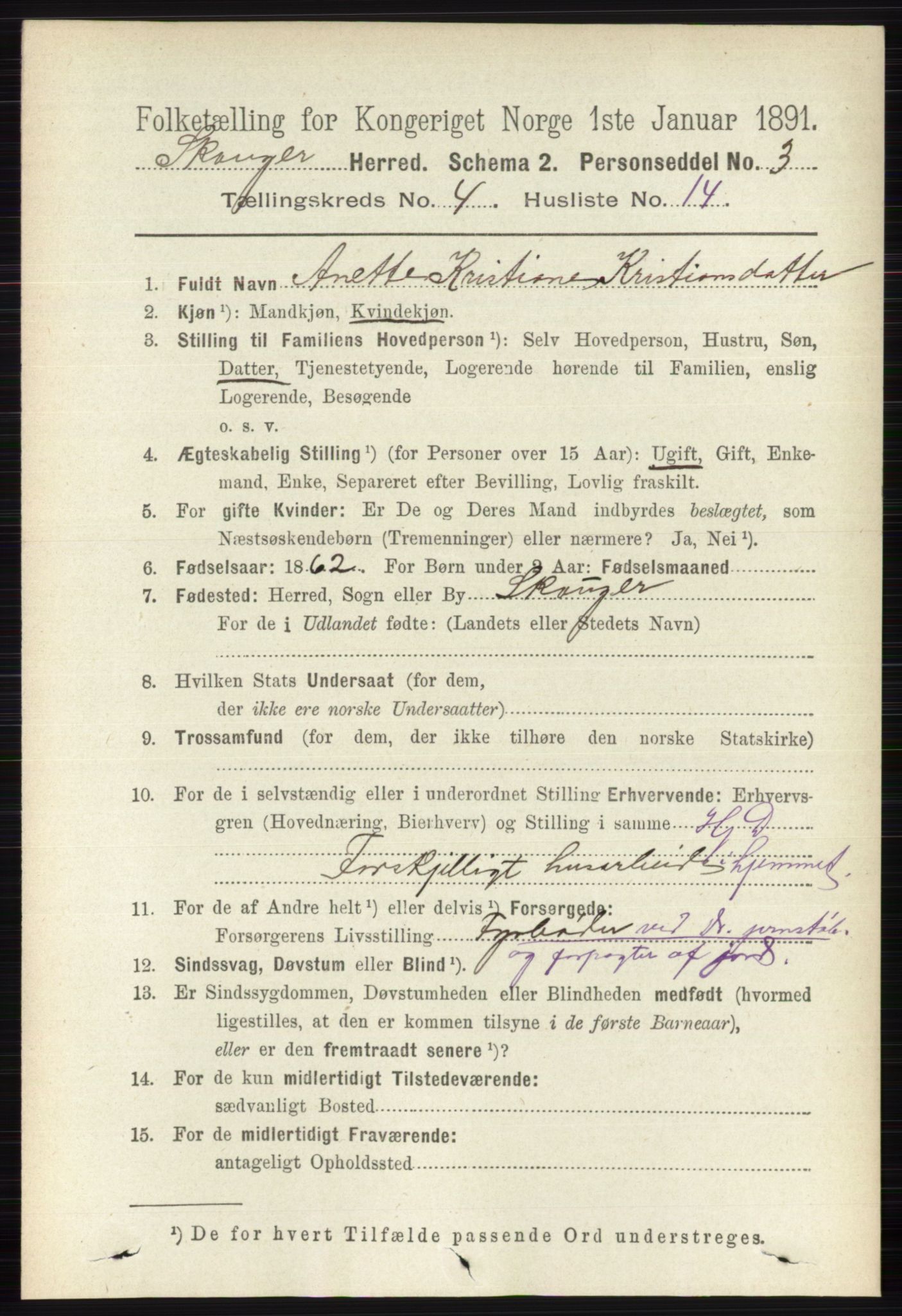 RA, 1891 census for 0712 Skoger, 1891, p. 2366