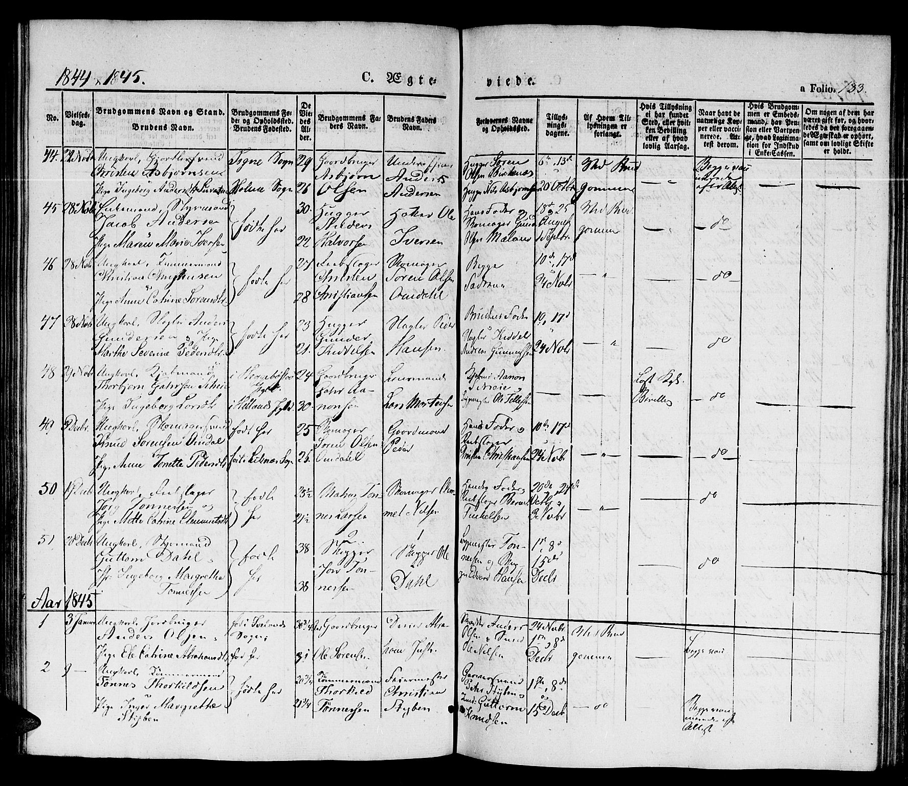 Kristiansand domprosti, SAK/1112-0006/F/Fb/L0010: Parish register (copy) no. B 10, 1843-1850, p. 183