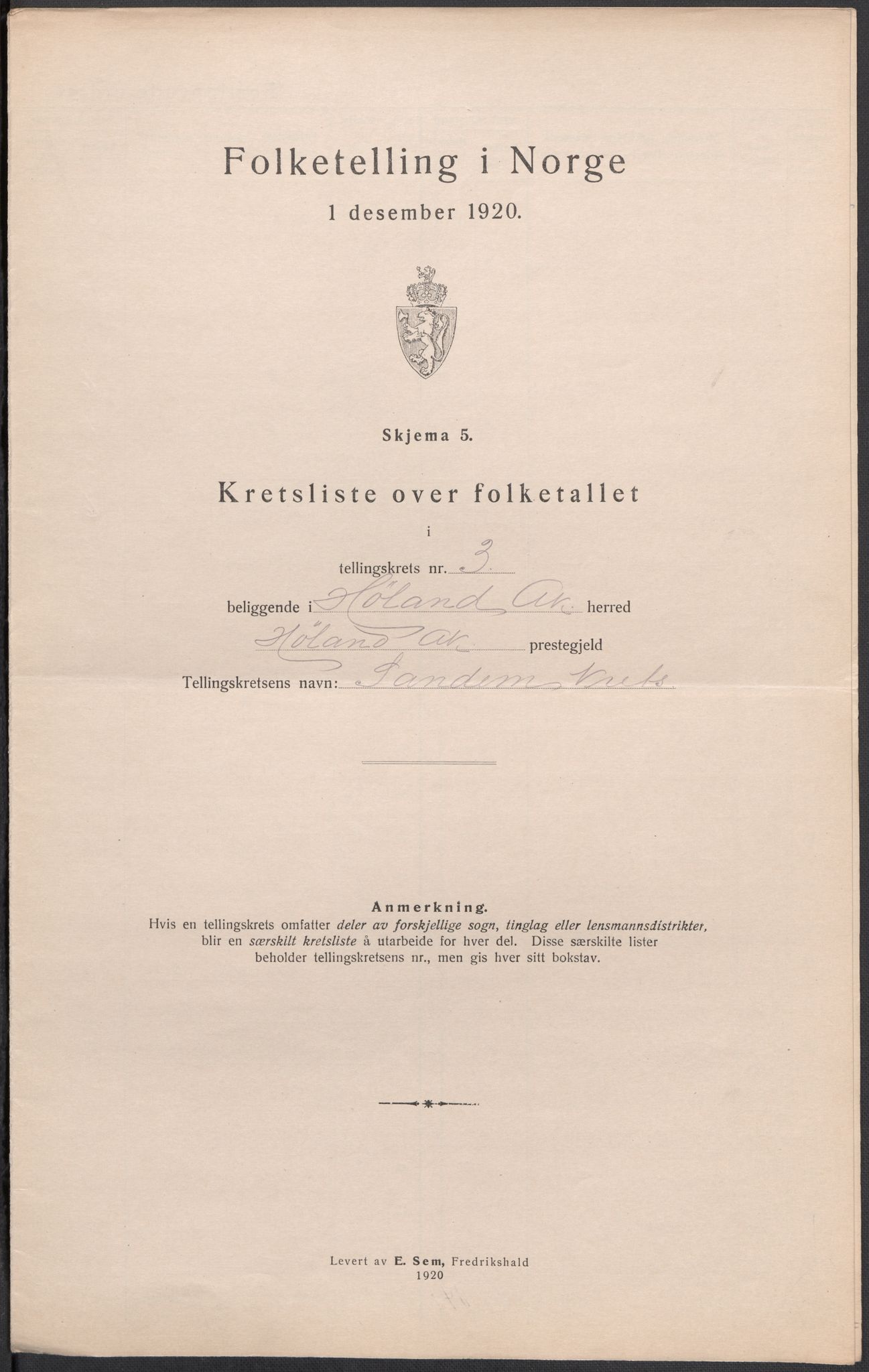 SAO, 1920 census for Høland, 1920, p. 16