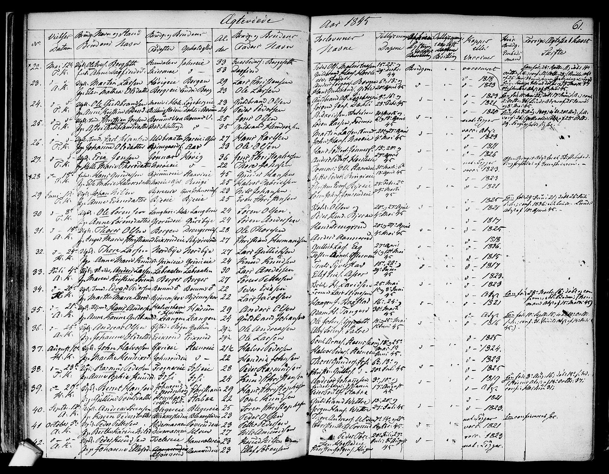 Asker prestekontor Kirkebøker, SAO/A-10256a/F/Fa/L0010: Parish register (official) no. I 10, 1825-1878, p. 61