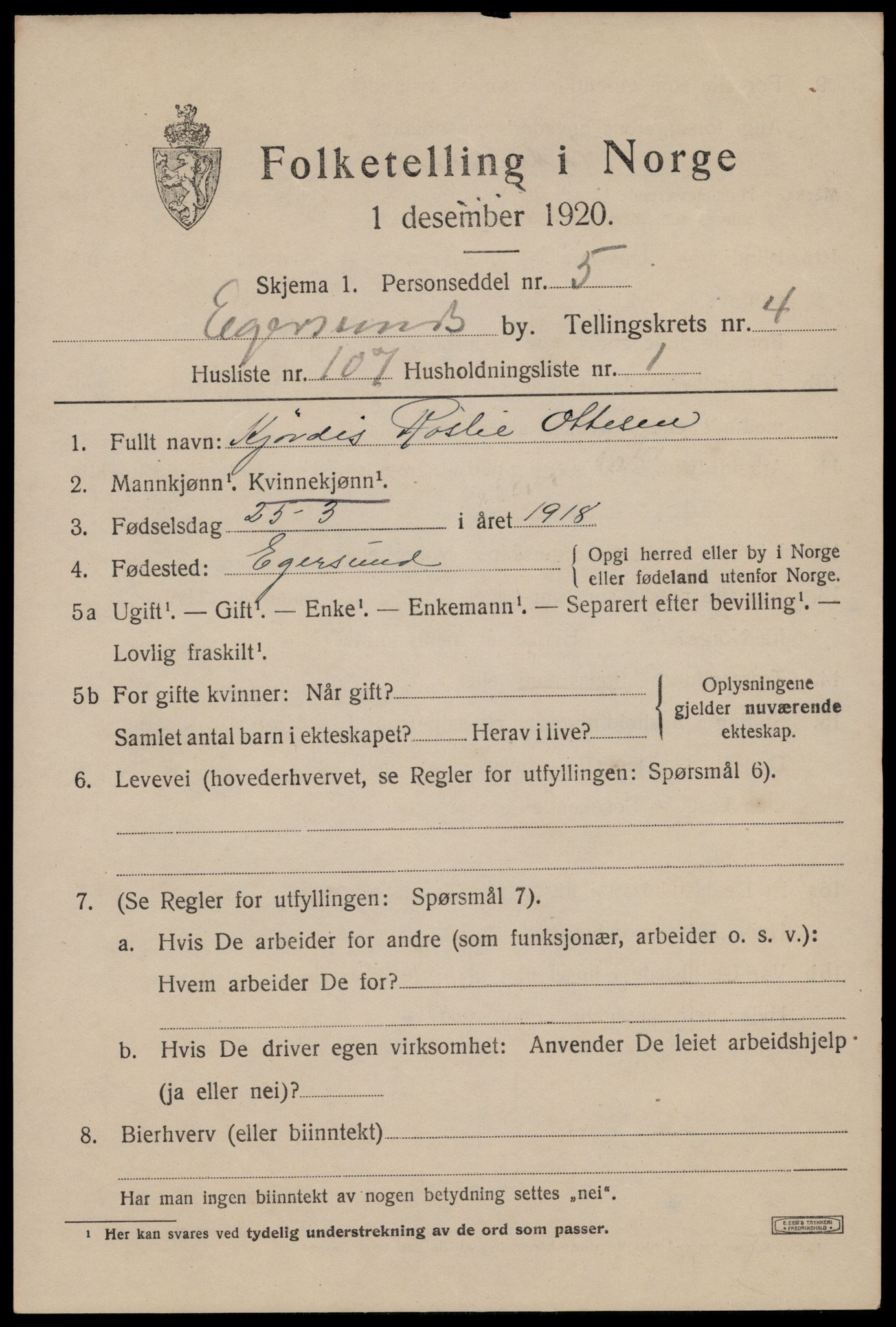 SAST, 1920 census for Egersund town, 1920, p. 8036