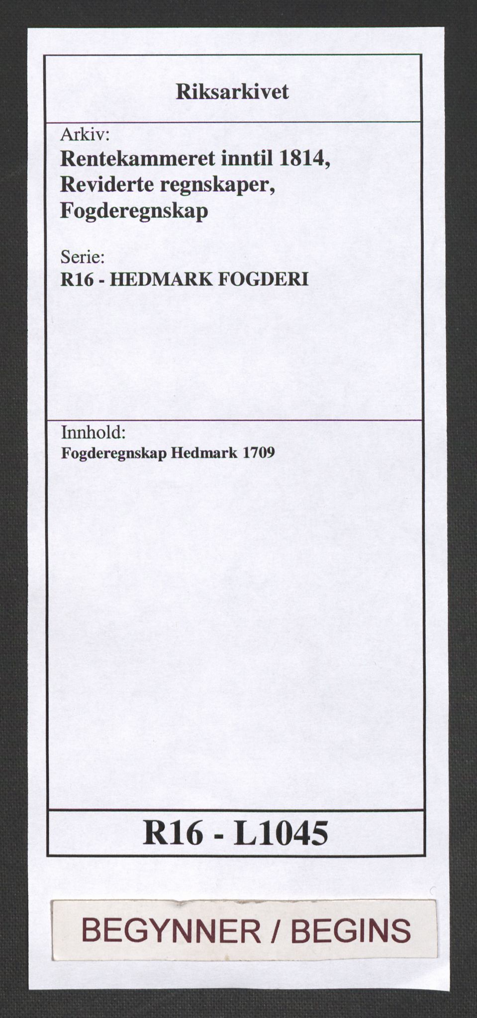 Rentekammeret inntil 1814, Reviderte regnskaper, Fogderegnskap, RA/EA-4092/R16/L1045: Fogderegnskap Hedmark, 1709, p. 1