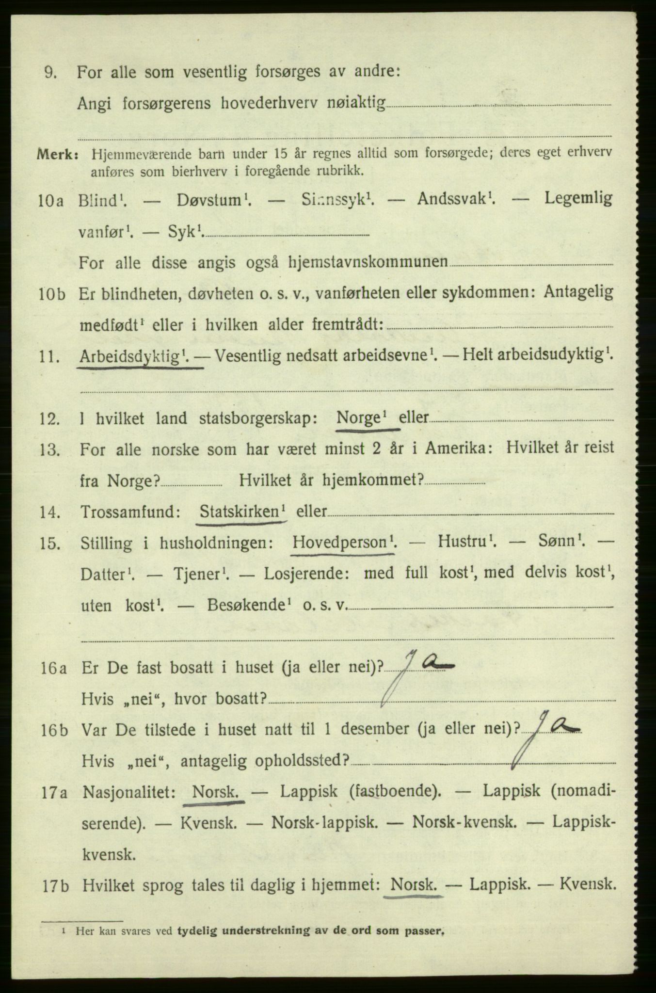 SATØ, 1920 census for Kistrand, 1920, p. 1519