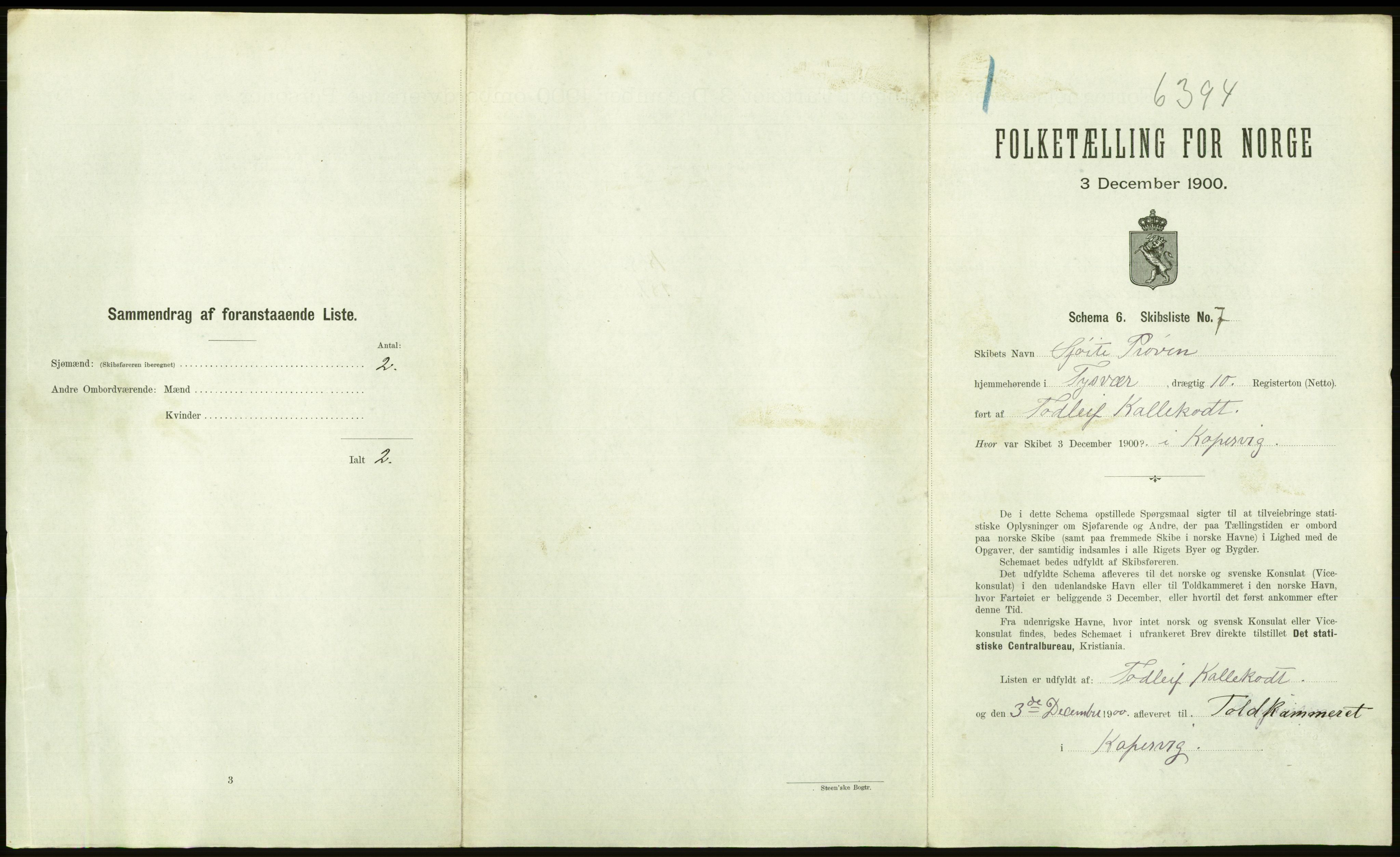 RA, 1900 Census - ship lists from ships in Norwegian harbours, harbours abroad and at sea, 1900, p. 1073