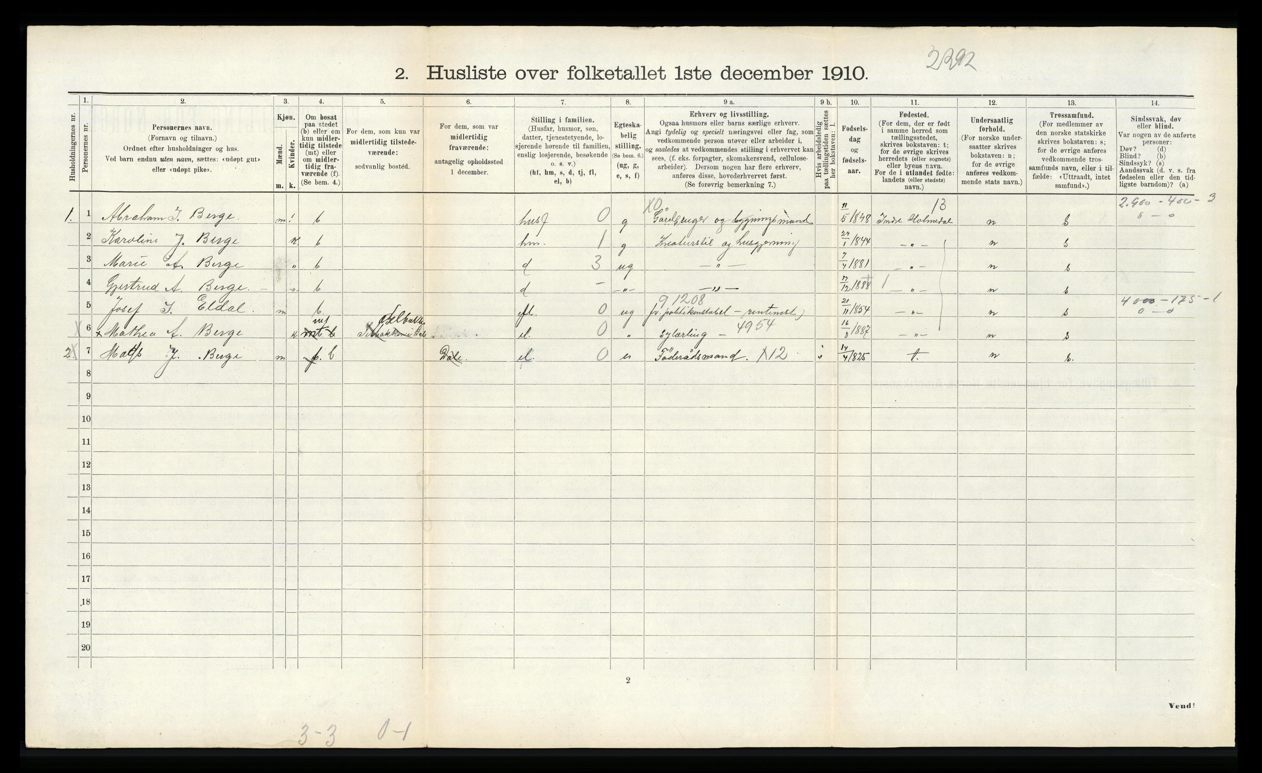 RA, 1910 census for Ytre Holmedal, 1910, p. 877