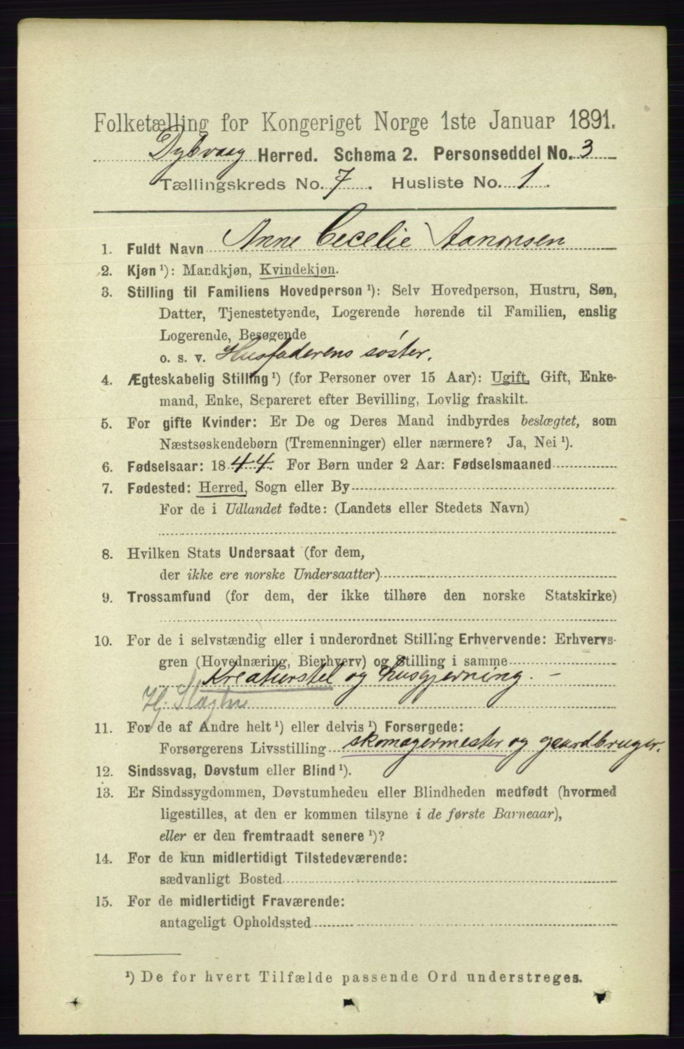 RA, 1891 census for 0915 Dypvåg, 1891, p. 2413