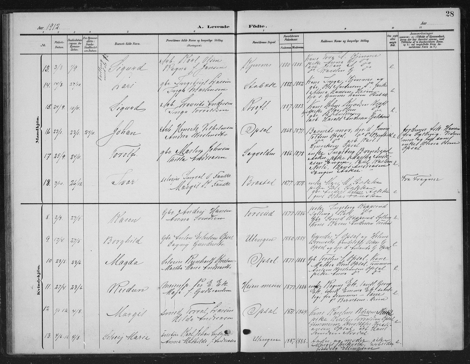 Lier kirkebøker, AV/SAKO-A-230/G/Gc/L0002: Parish register (copy) no. III 2, 1903-1938, p. 28