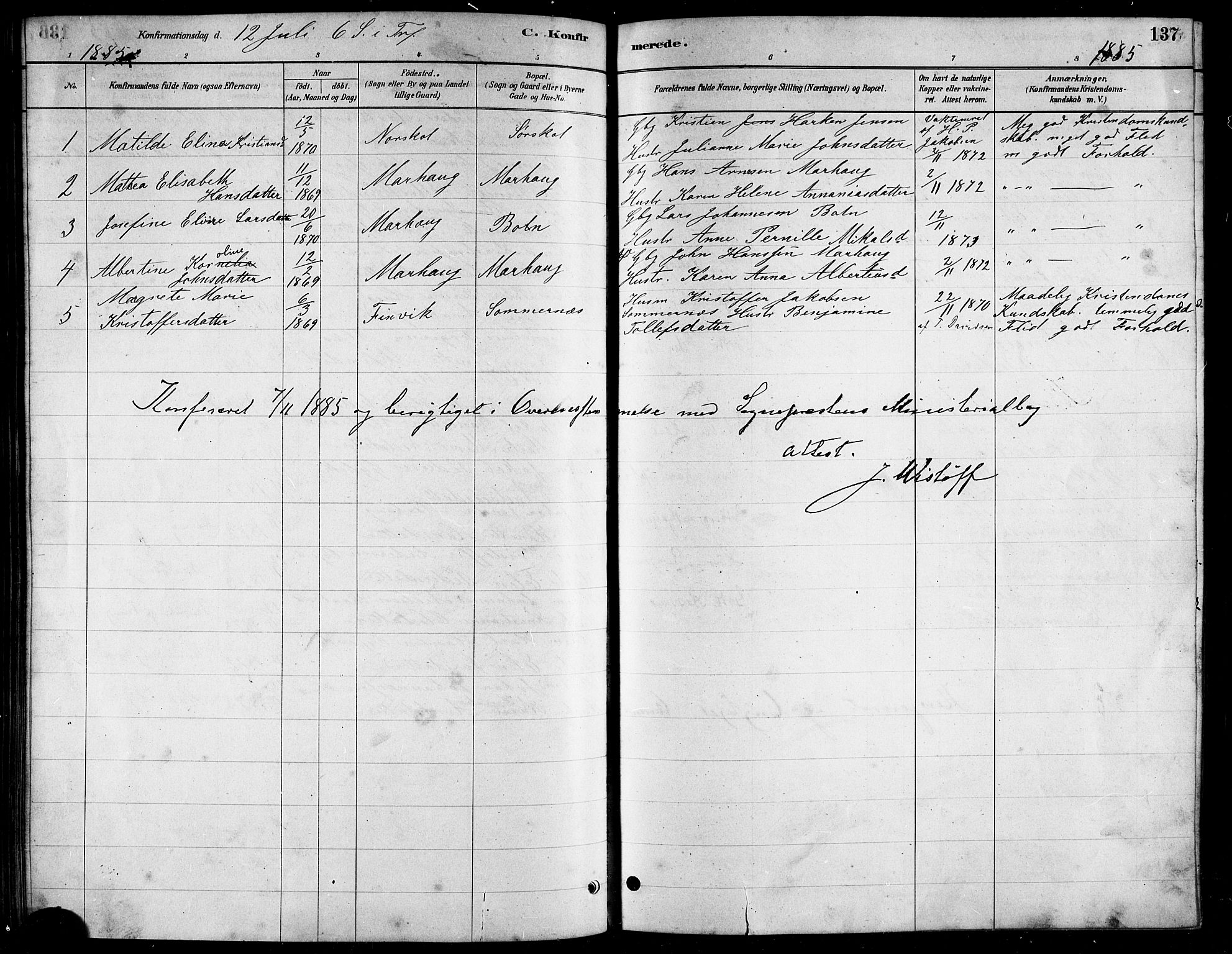 Ministerialprotokoller, klokkerbøker og fødselsregistre - Nordland, AV/SAT-A-1459/857/L0828: Parish register (copy) no. 857C03, 1879-1908, p. 137