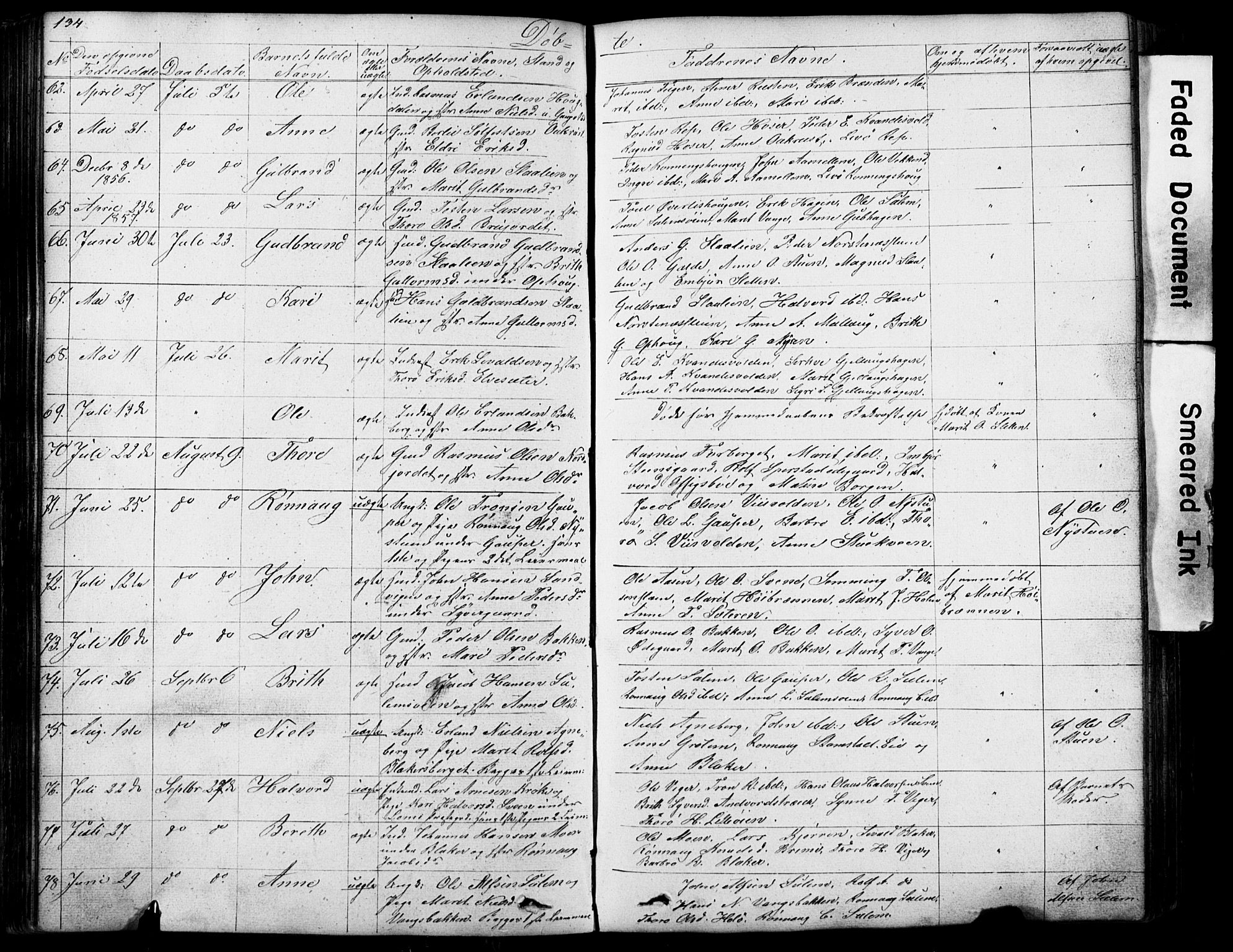 Lom prestekontor, AV/SAH-PREST-070/L/L0012: Parish register (copy) no. 12, 1845-1873, p. 134-135