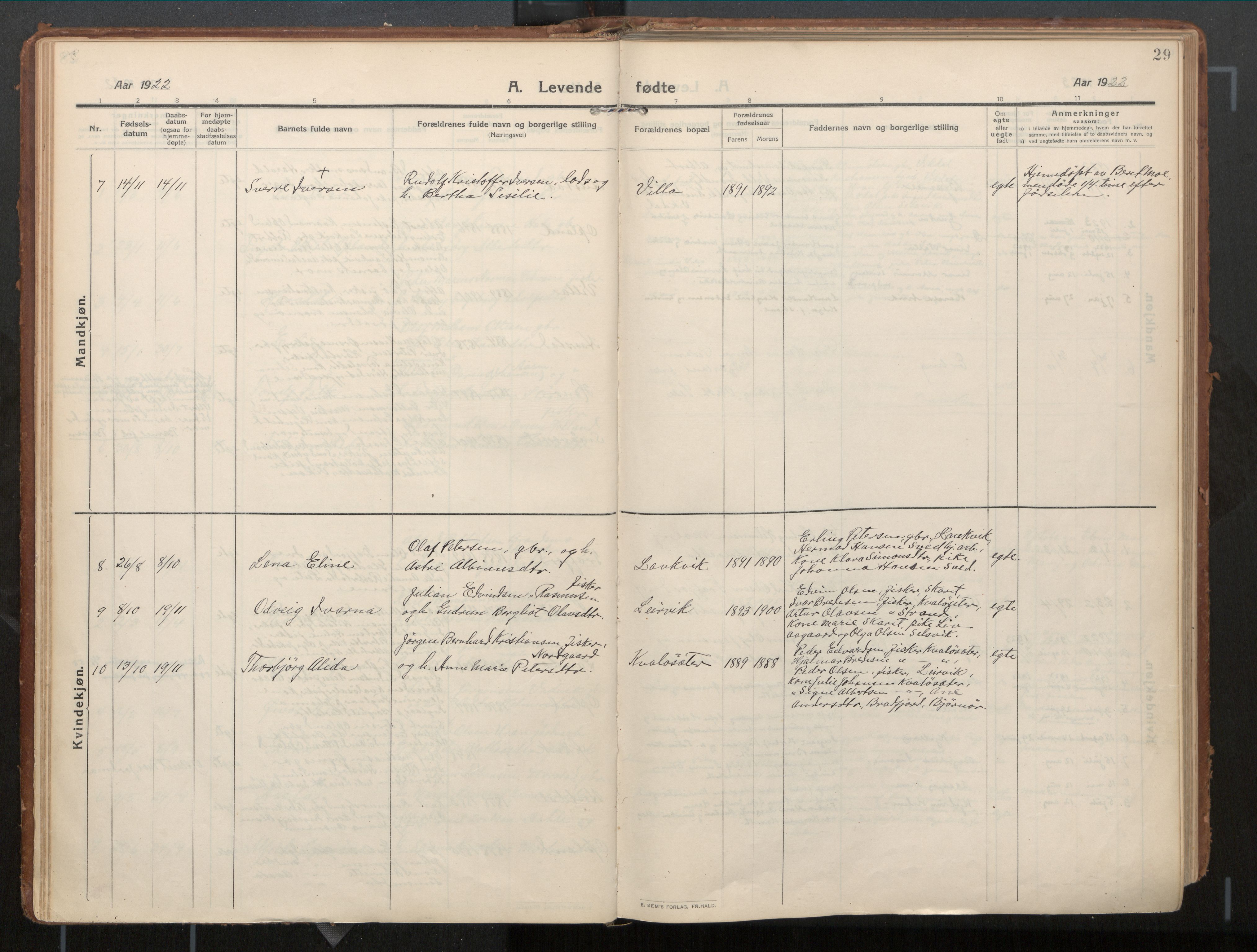 Ministerialprotokoller, klokkerbøker og fødselsregistre - Nord-Trøndelag, AV/SAT-A-1458/771/L0598: Parish register (official) no. 771A05, 1911-1937, p. 29