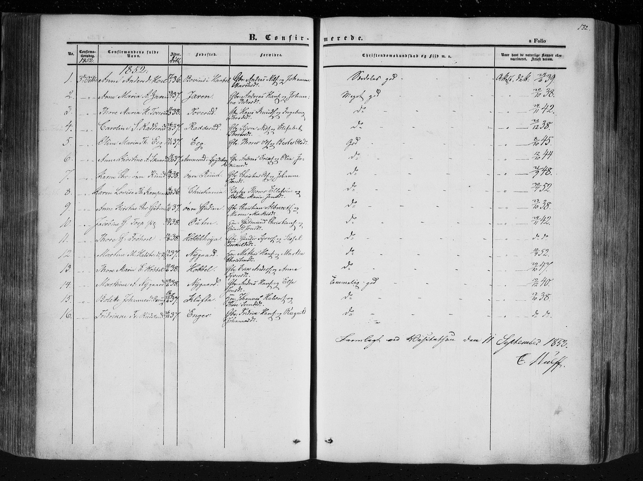 Askim prestekontor Kirkebøker, SAO/A-10900/F/Fa/L0005: Parish register (official) no. 5, 1847-1879, p. 132