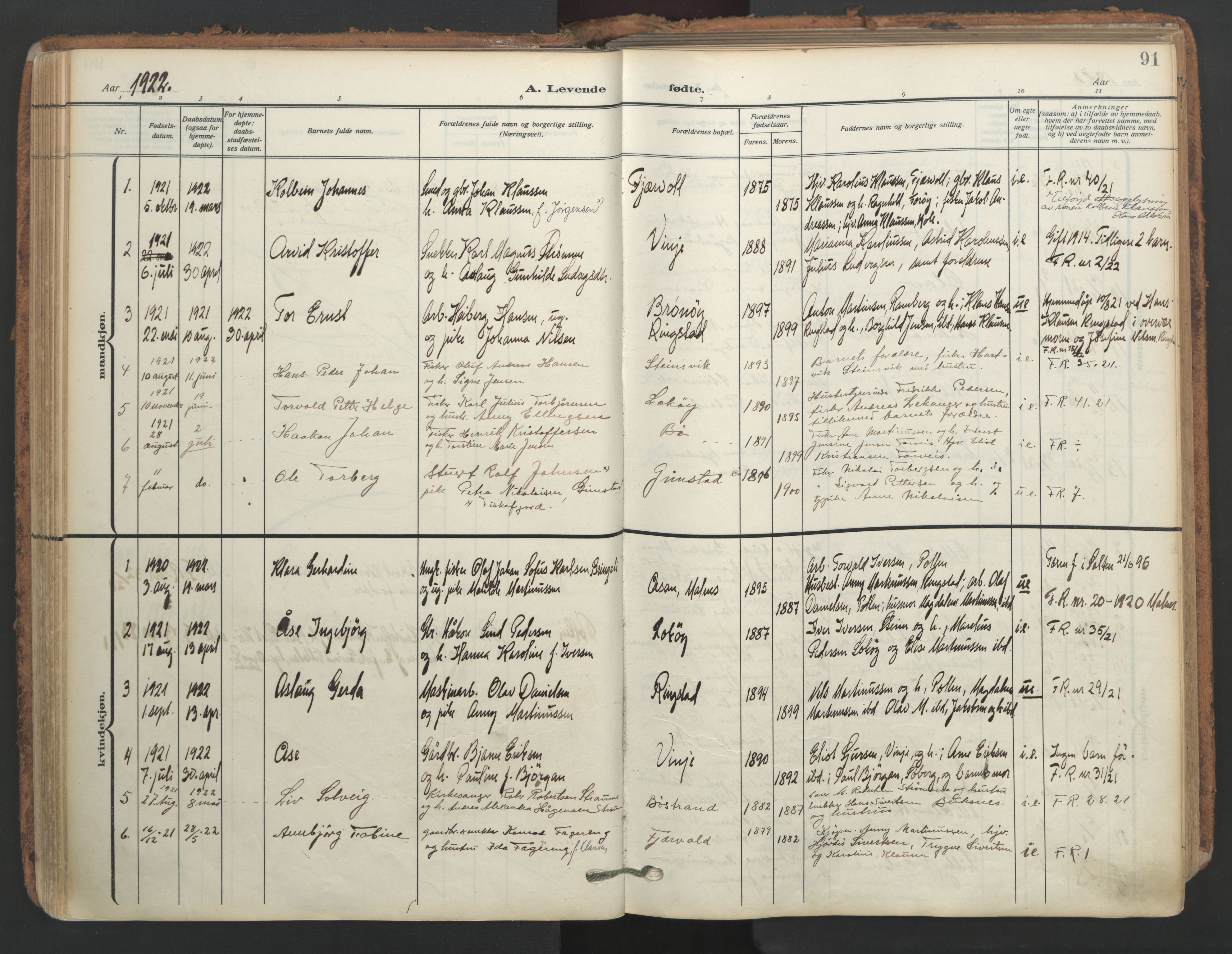 Ministerialprotokoller, klokkerbøker og fødselsregistre - Nordland, SAT/A-1459/891/L1306: Parish register (official) no. 891A11, 1911-1927, p. 91
