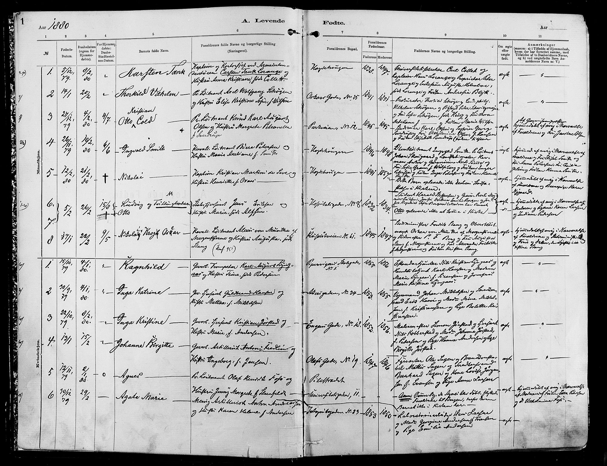 Garnisonsmenigheten Kirkebøker, SAO/A-10846/F/Fa/L0012: Parish register (official) no. 12, 1880-1893, p. 1