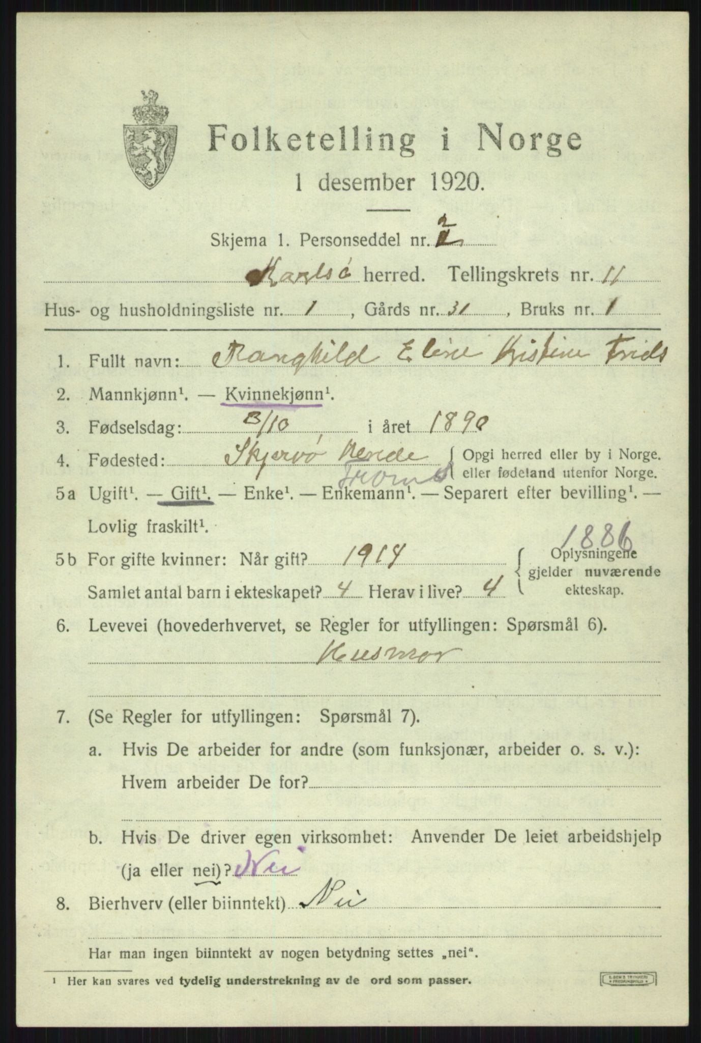 SATØ, 1920 census for Karlsøy, 1920, p. 3984