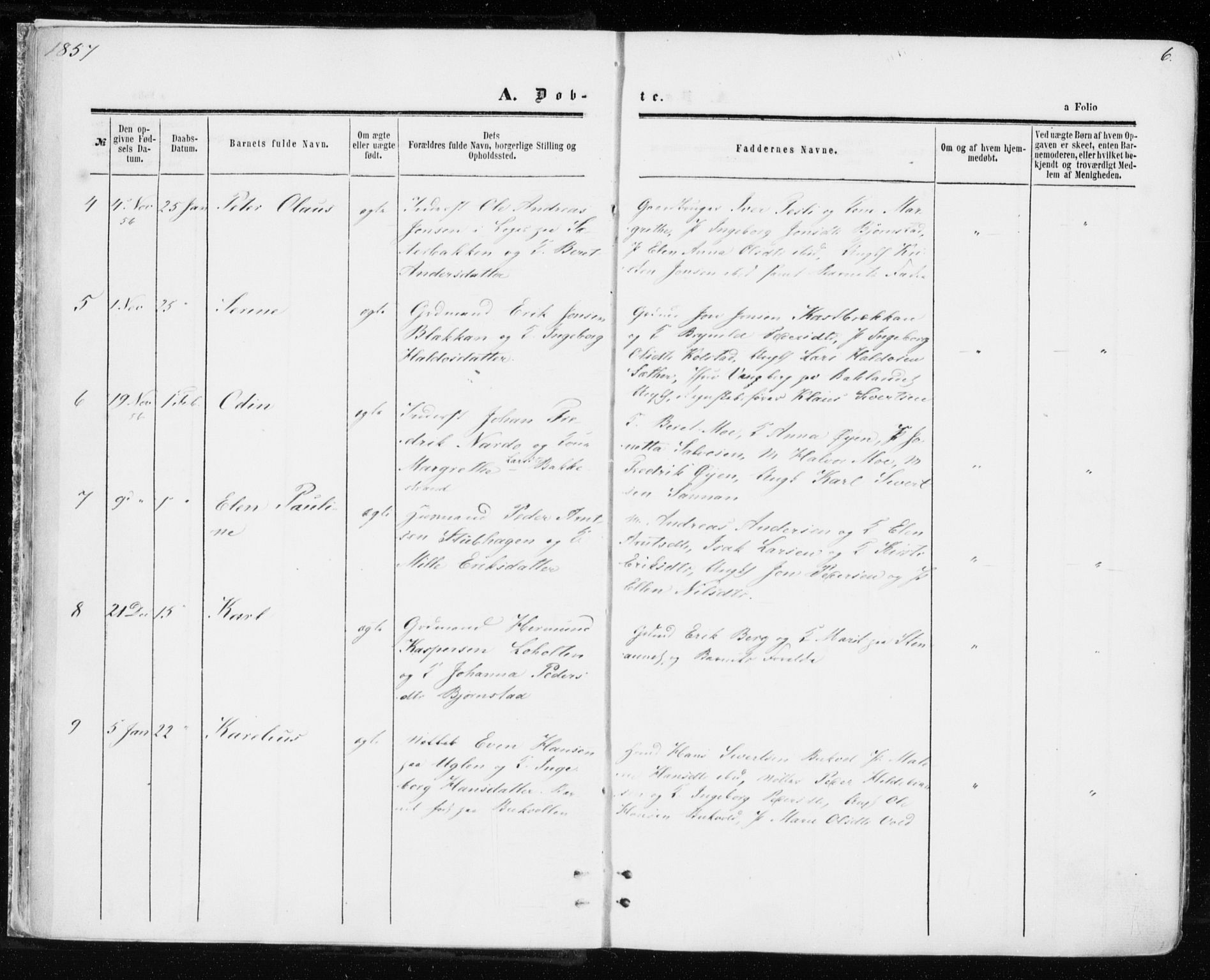 Ministerialprotokoller, klokkerbøker og fødselsregistre - Sør-Trøndelag, SAT/A-1456/606/L0292: Parish register (official) no. 606A07, 1856-1865, p. 6