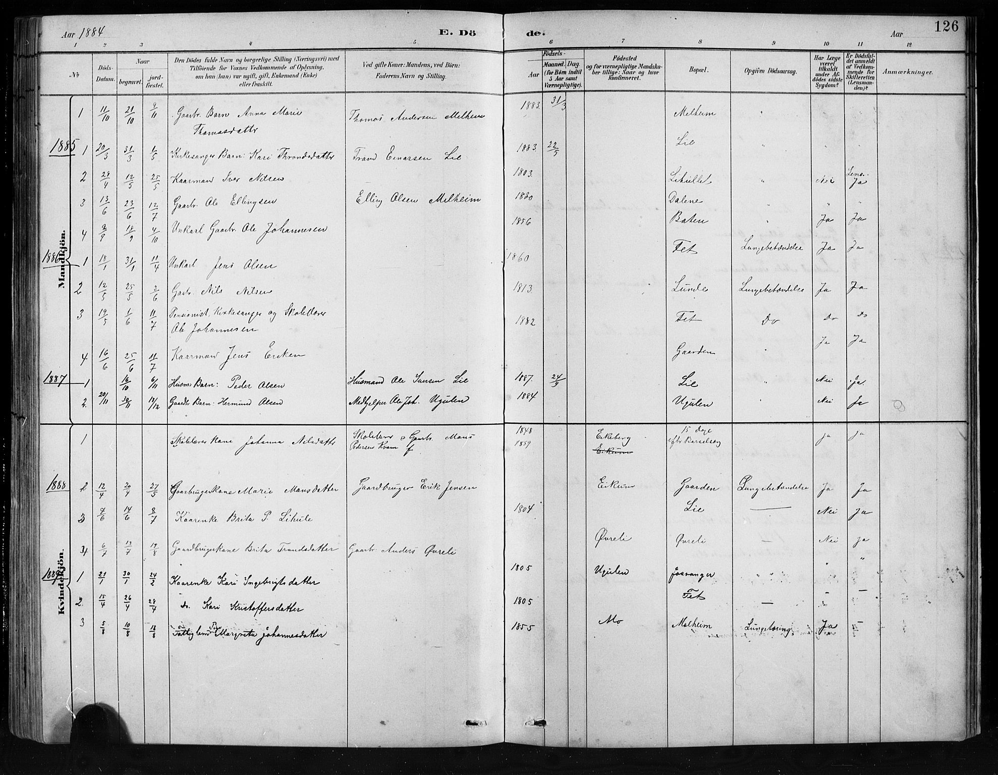 Jostedal sokneprestembete, SAB/A-80601/H/Hab/Habb/L0001: Parish register (copy) no. B 1, 1882-1921, p. 126