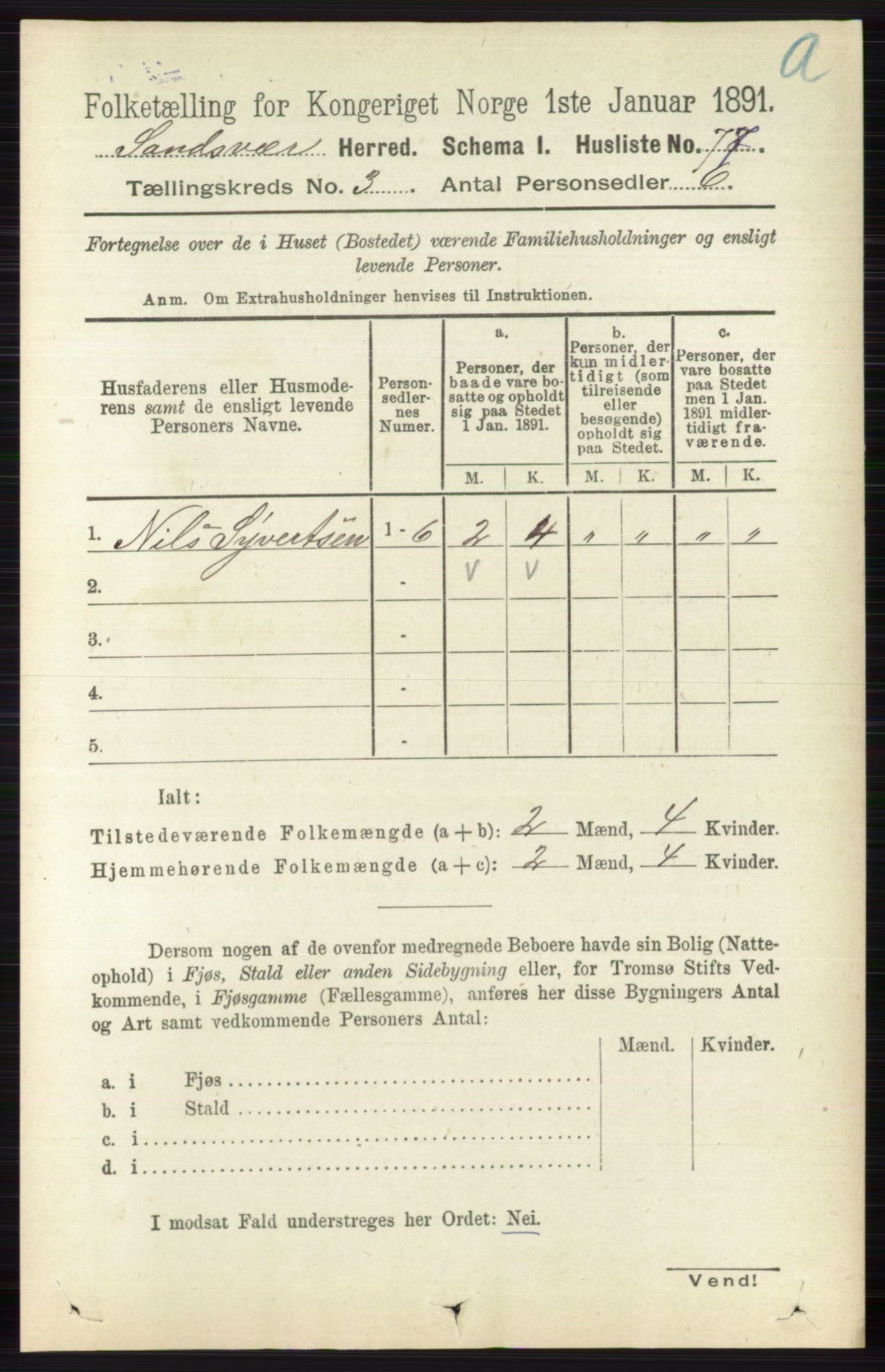RA, 1891 census for 0629 Sandsvær, 1891, p. 1279