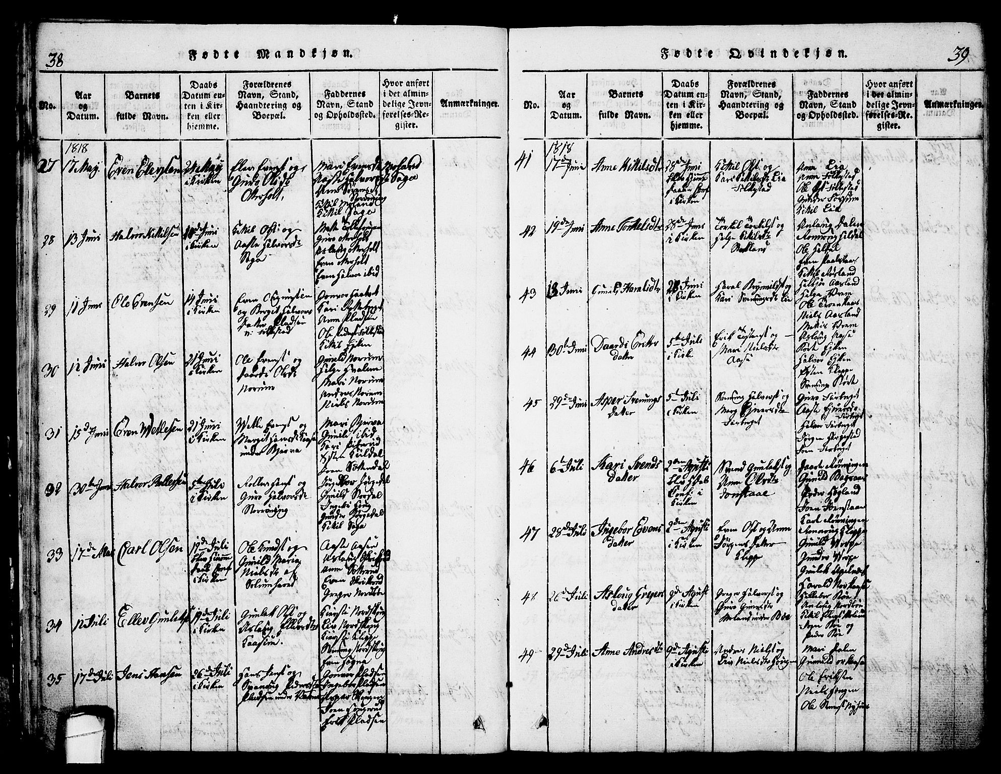 Bø kirkebøker, AV/SAKO-A-257/G/Ga/L0001: Parish register (copy) no. 1, 1815-1831, p. 38-39