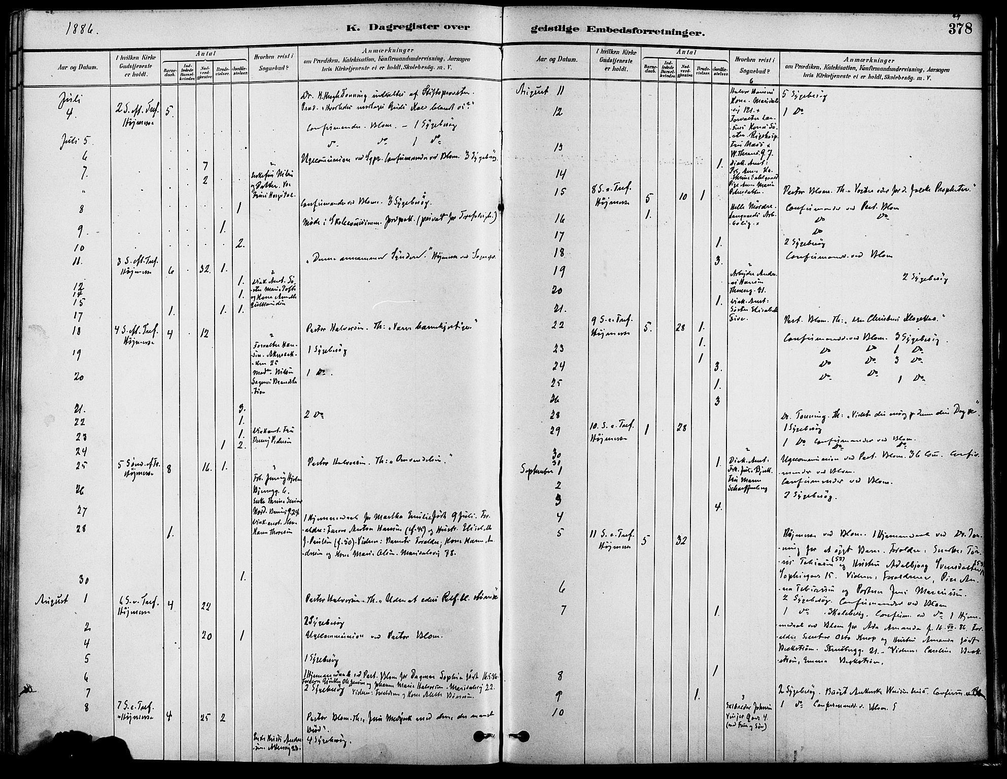 Gamle Aker prestekontor Kirkebøker, AV/SAO-A-10617a/F/L0007: Parish register (official) no. 7, 1882-1890, p. 378