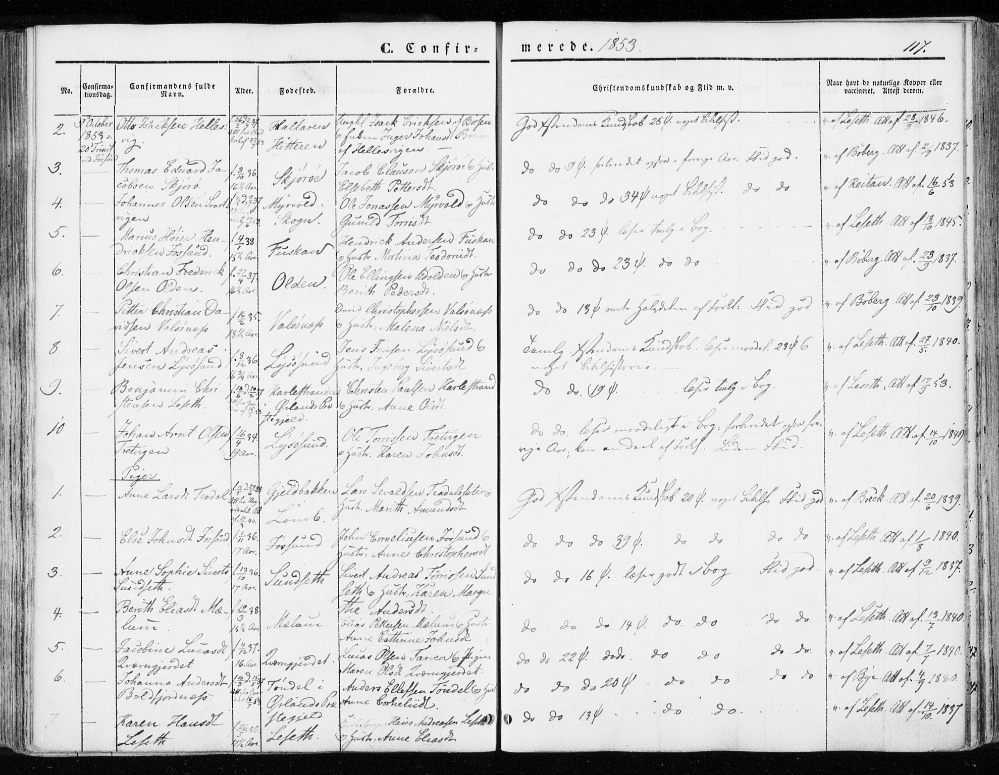 Ministerialprotokoller, klokkerbøker og fødselsregistre - Sør-Trøndelag, AV/SAT-A-1456/655/L0677: Parish register (official) no. 655A06, 1847-1860, p. 117