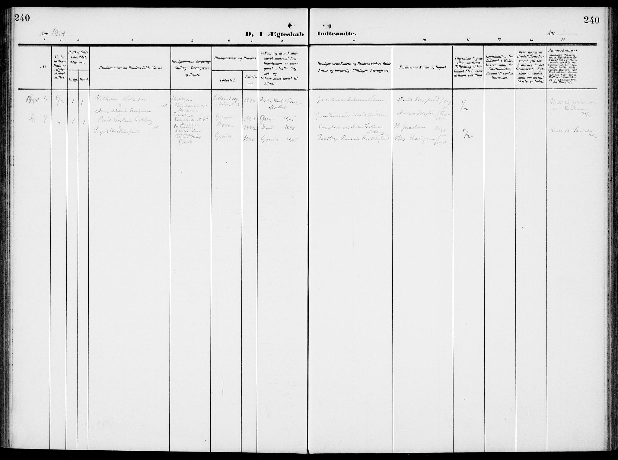 Gjerpen kirkebøker, SAKO/A-265/F/Fa/L0012: Parish register (official) no. I 12, 1905-1913, p. 240