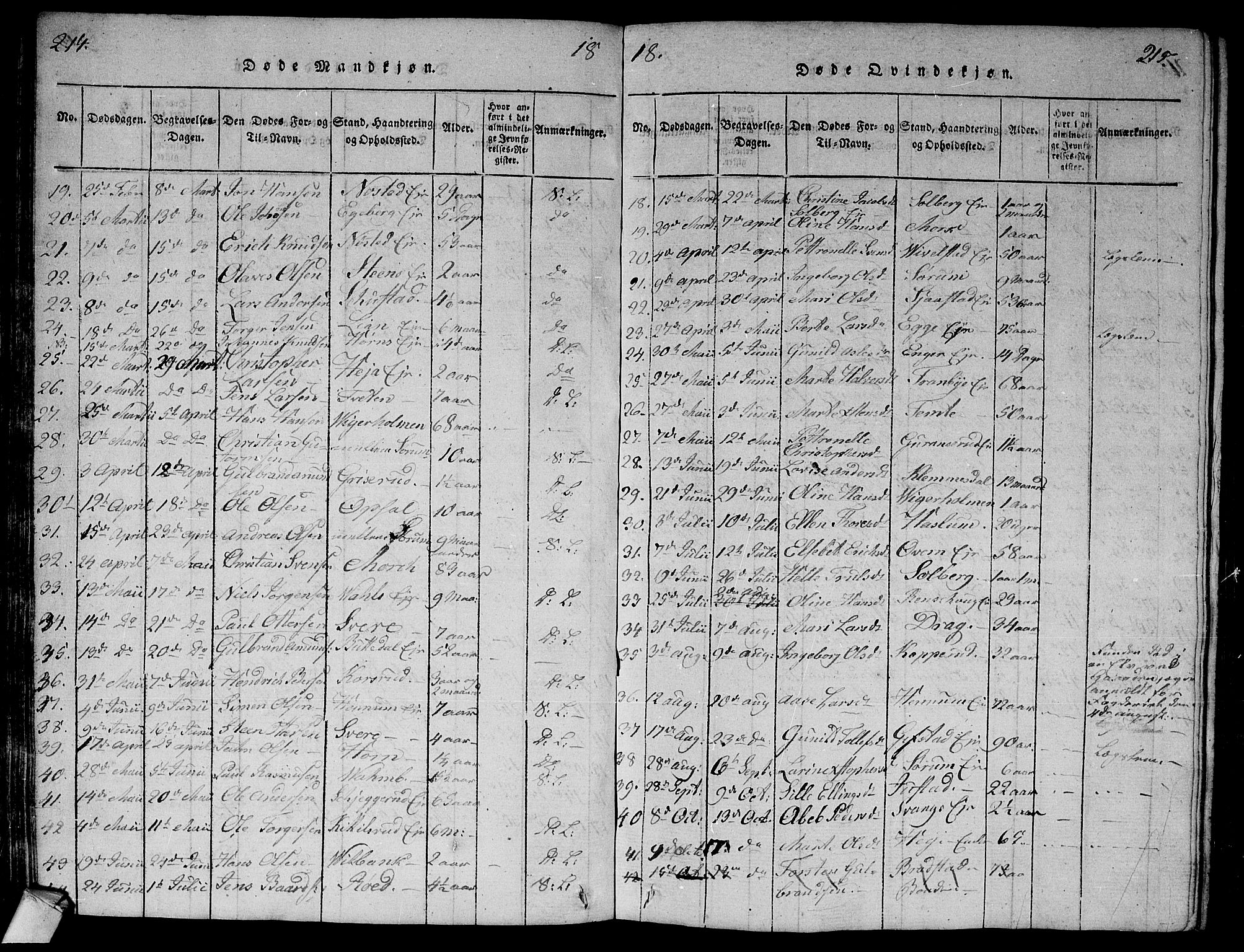 Lier kirkebøker, AV/SAKO-A-230/G/Ga/L0001: Parish register (copy) no. I 1, 1813-1824, p. 214-215