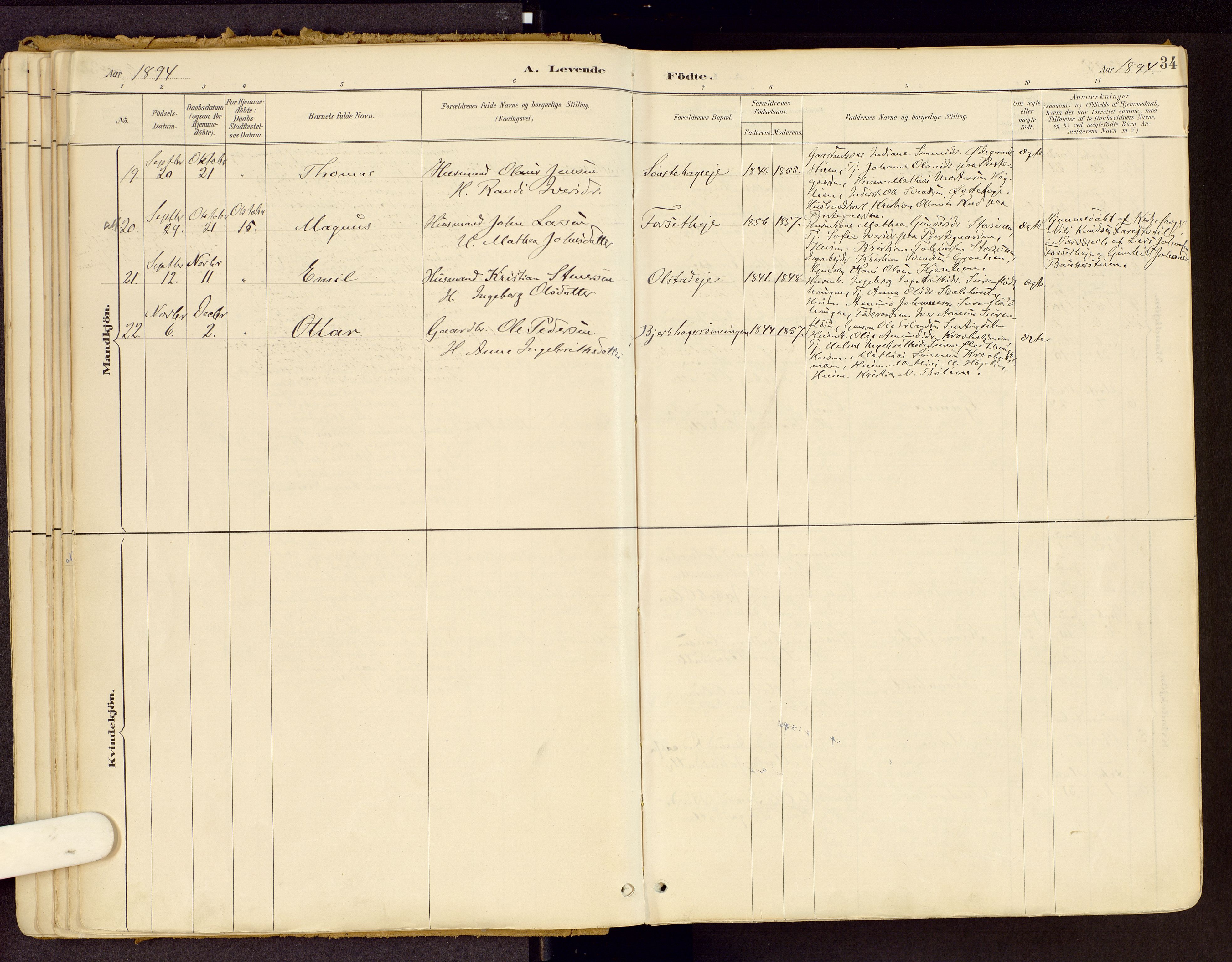 Vestre Gausdal prestekontor, SAH/PREST-094/H/Ha/Haa/L0001: Parish register (official) no. 1, 1887-1914, p. 34