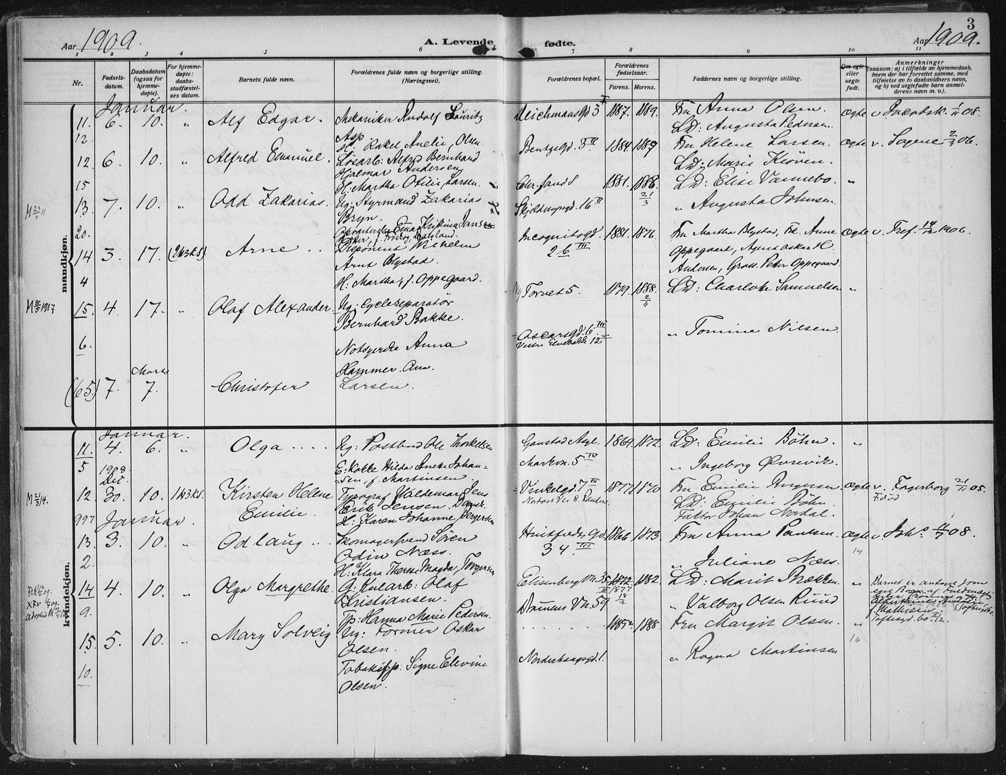 Rikshospitalet prestekontor Kirkebøker, AV/SAO-A-10309b/F/L0014: Parish register (official) no. 14, 1909-1912, p. 3