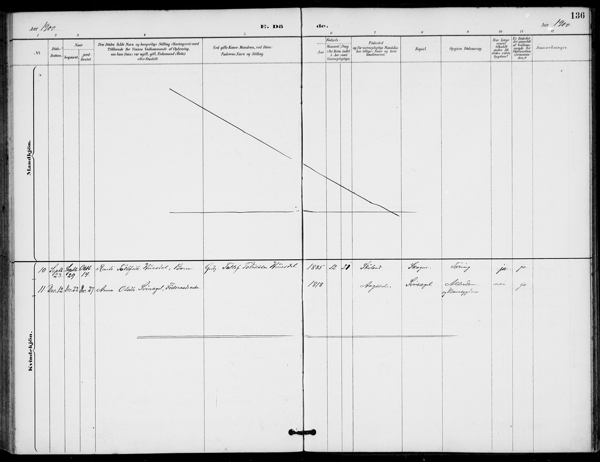 Holum sokneprestkontor, SAK/1111-0022/F/Fa/Fab/L0007: Parish register (official) no. A 7, 1887-1912, p. 136