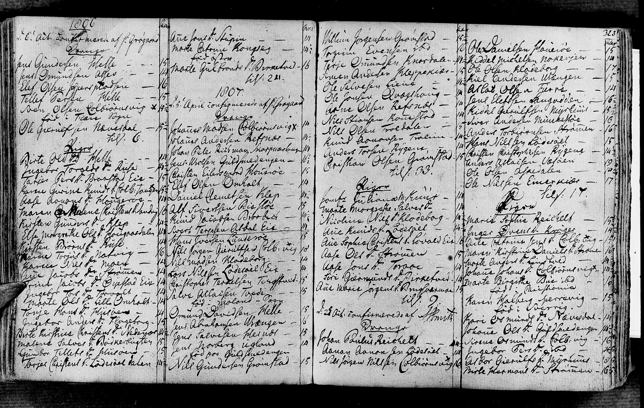 Øyestad sokneprestkontor, SAK/1111-0049/F/Fa/L0011: Parish register (official) no. A 11, 1805-1824, p. 323