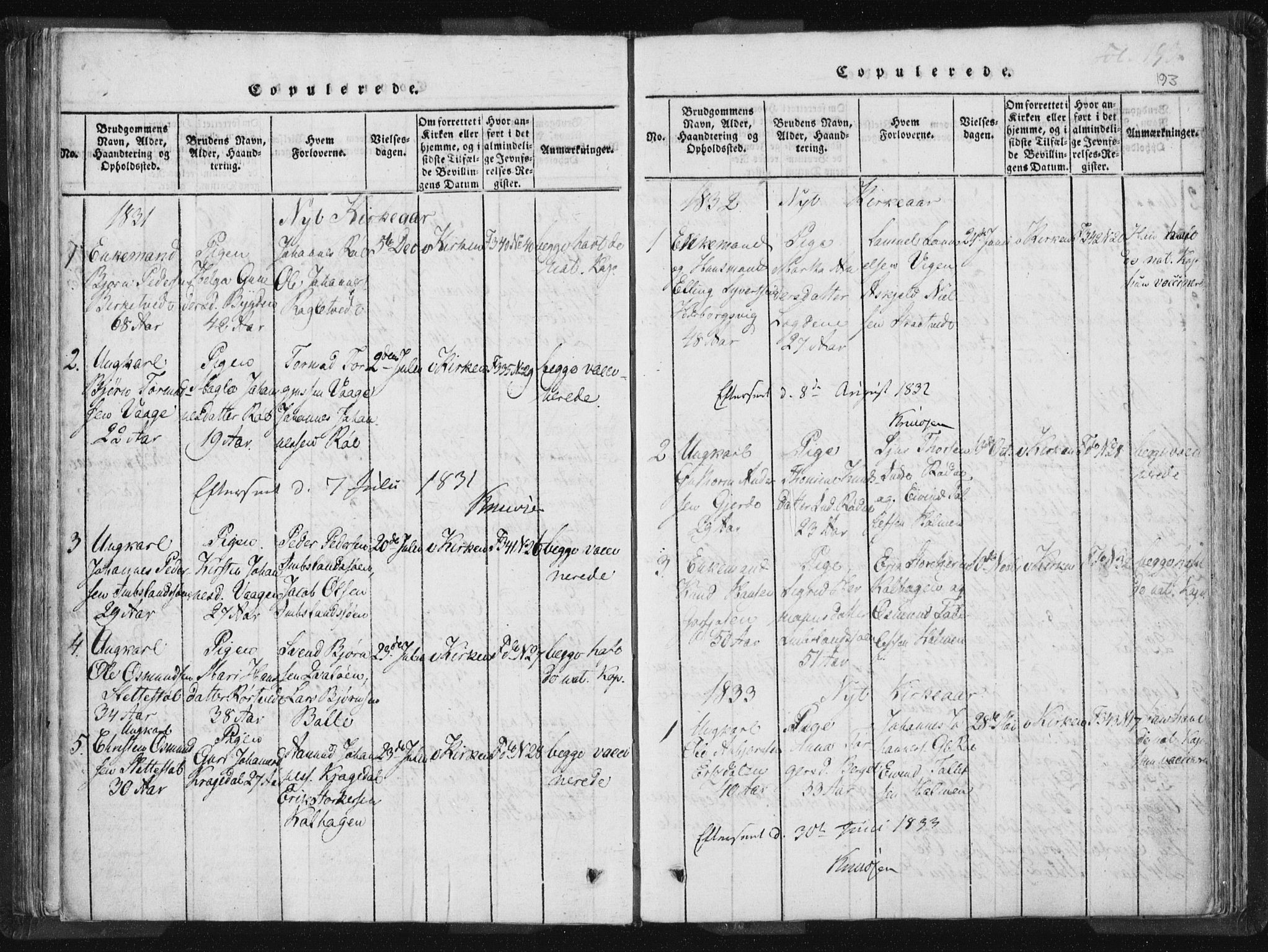 Vikedal sokneprestkontor, AV/SAST-A-101840/01/IV: Parish register (official) no. A 5, 1817-1850, p. 193