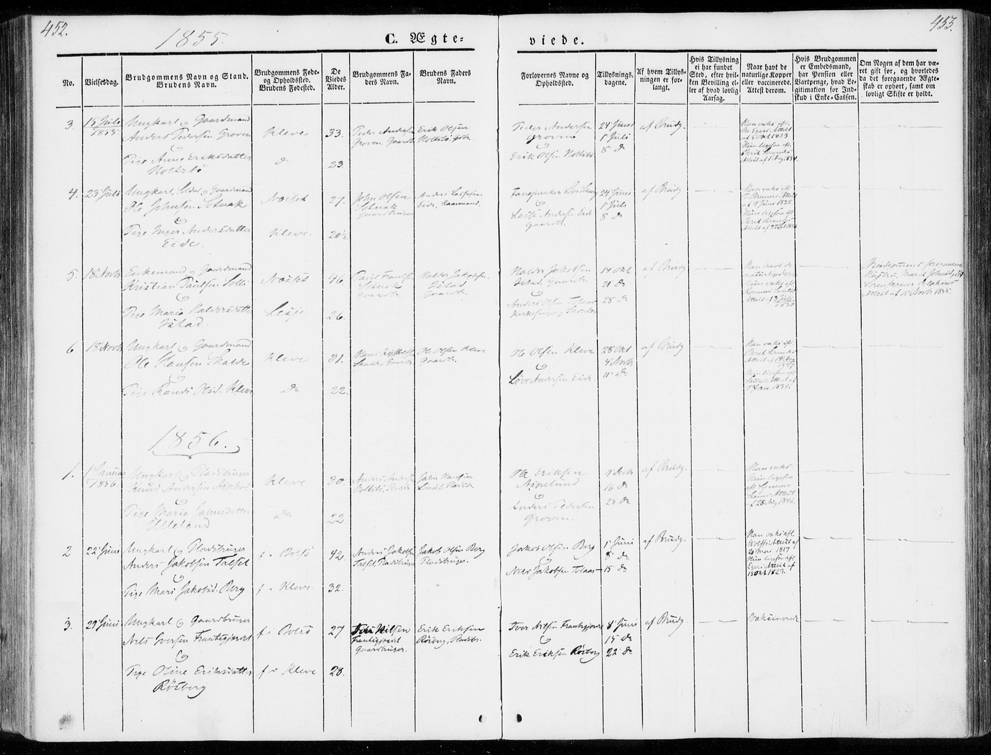 Ministerialprotokoller, klokkerbøker og fødselsregistre - Møre og Romsdal, SAT/A-1454/557/L0680: Parish register (official) no. 557A02, 1843-1869, p. 452-453