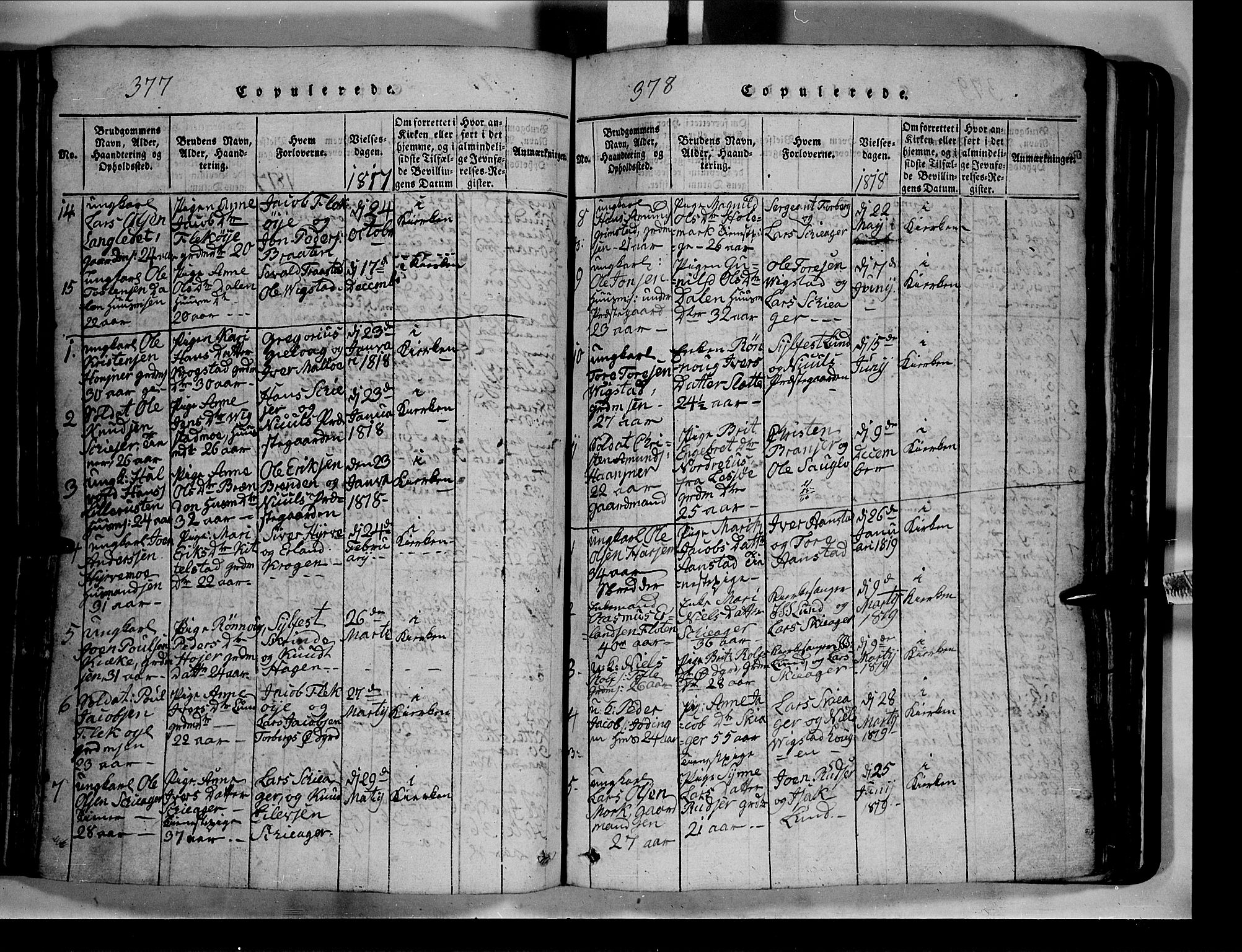 Lom prestekontor, SAH/PREST-070/L/L0003: Parish register (copy) no. 3, 1815-1844, p. 377-378