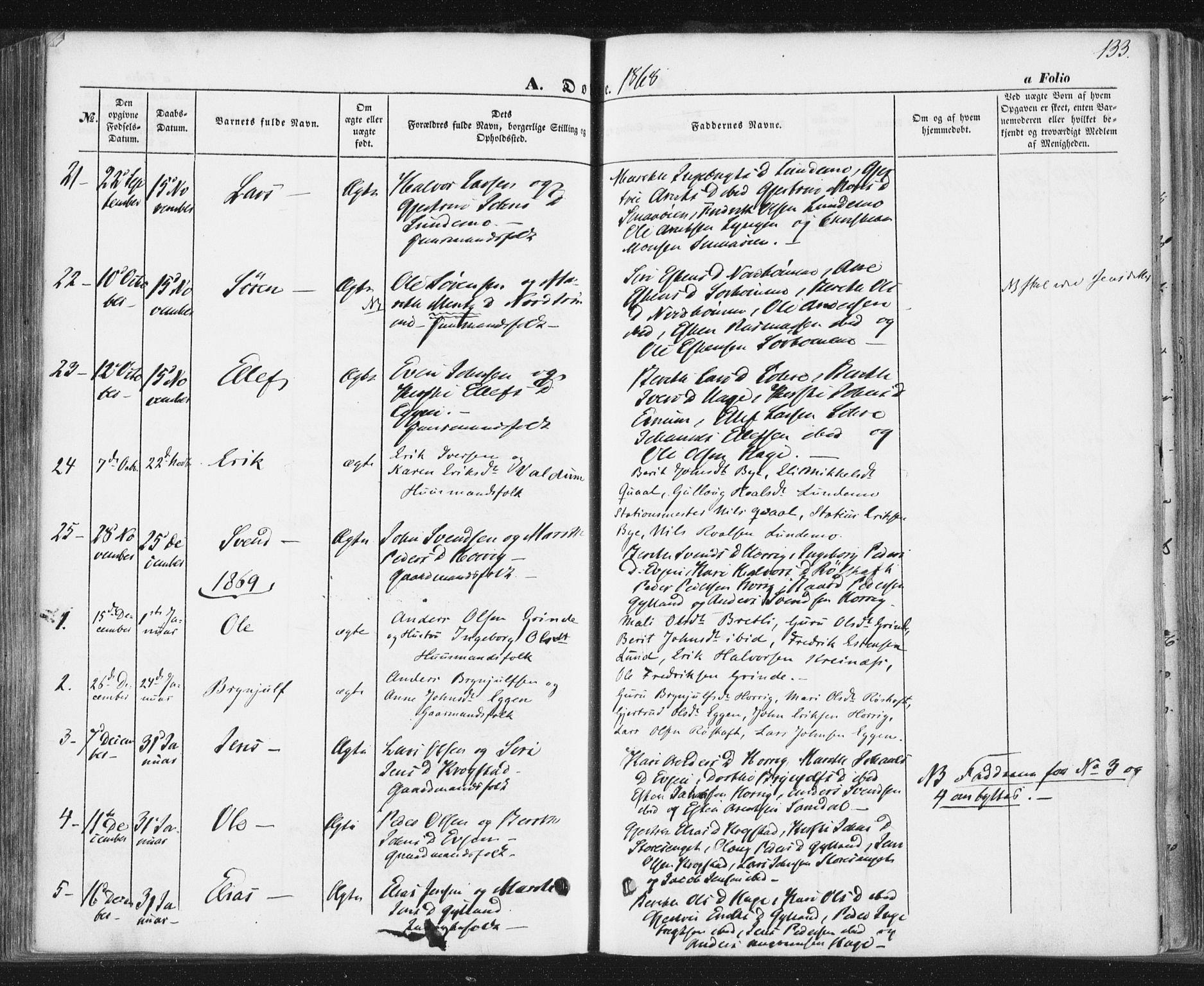 Ministerialprotokoller, klokkerbøker og fødselsregistre - Sør-Trøndelag, SAT/A-1456/692/L1103: Parish register (official) no. 692A03, 1849-1870, p. 133