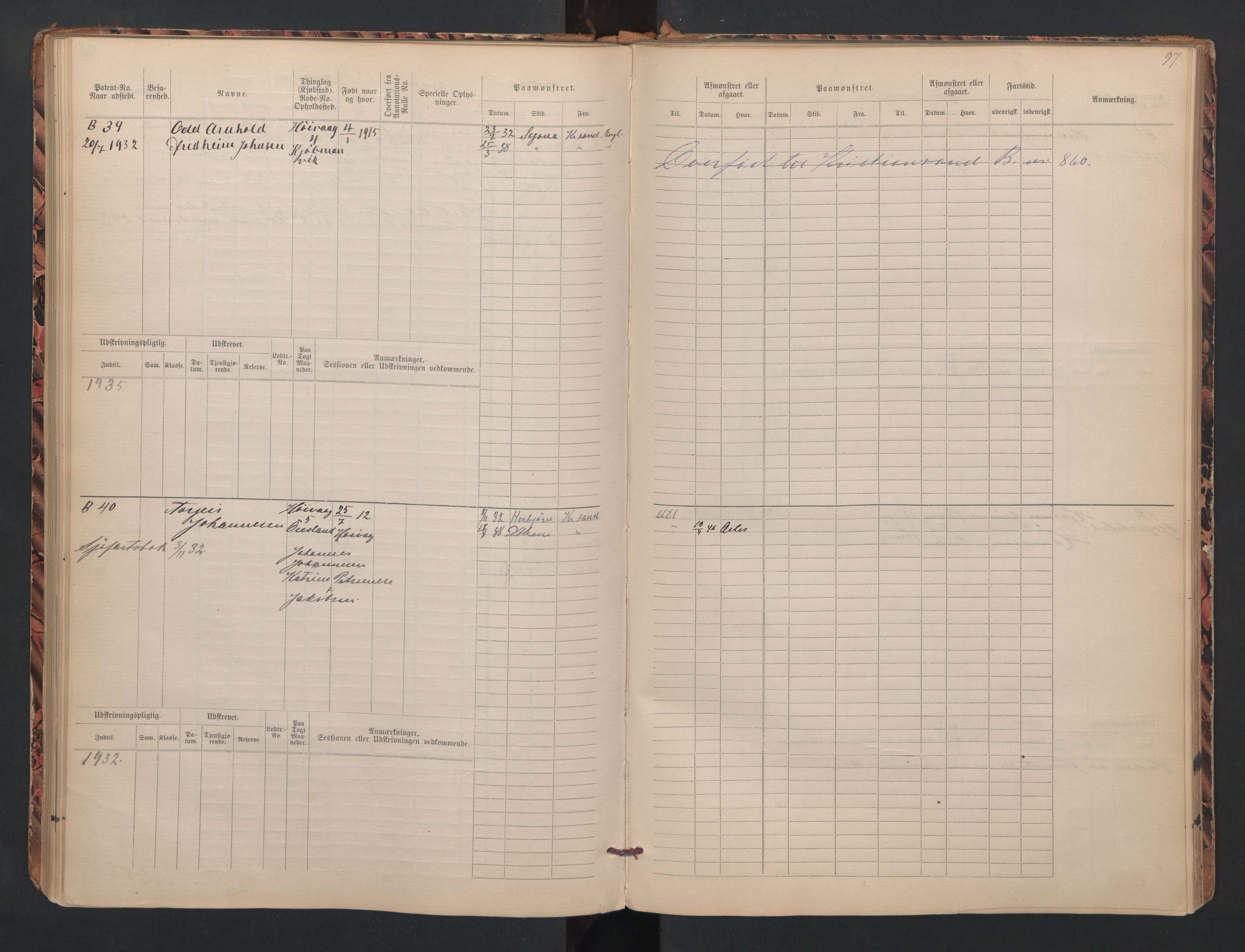 Lillesand mønstringskrets, SAK/2031-0014/F/Fb/L0008: Hovedrulle B nr 1-131 med register, W-17, 1885-1948, p. 49