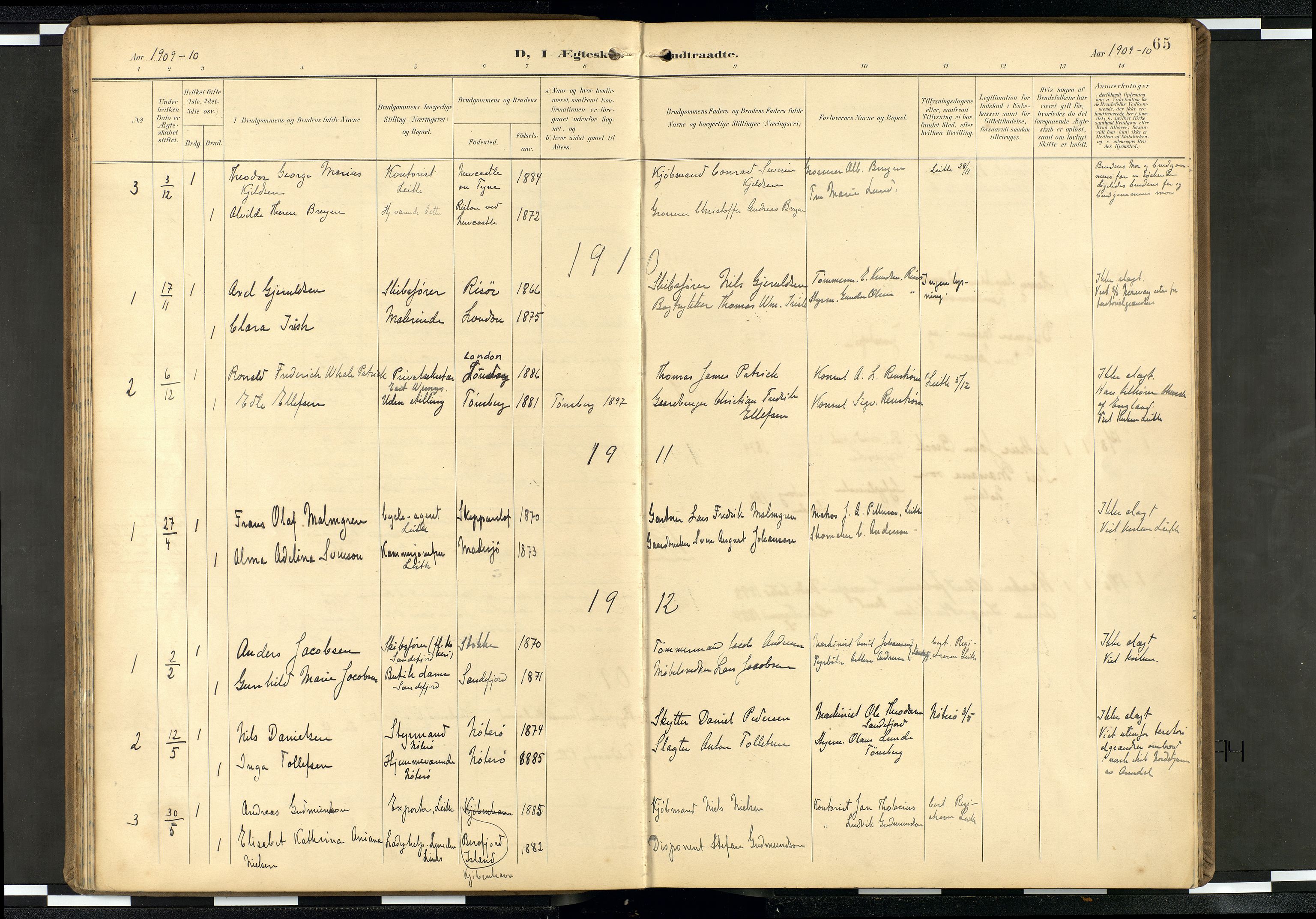 Den norske sjømannsmisjon i utlandet/Skotske havner (Leith, Glasgow), SAB/SAB/PA-0100/H/Ha/Haa/L0004: Parish register (official) no. A 4, 1899-1949, p. 64b-65a