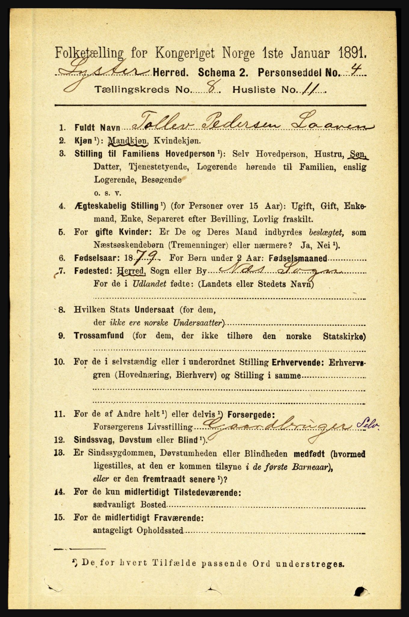 RA, 1891 census for 1426 Luster, 1891, p. 2736