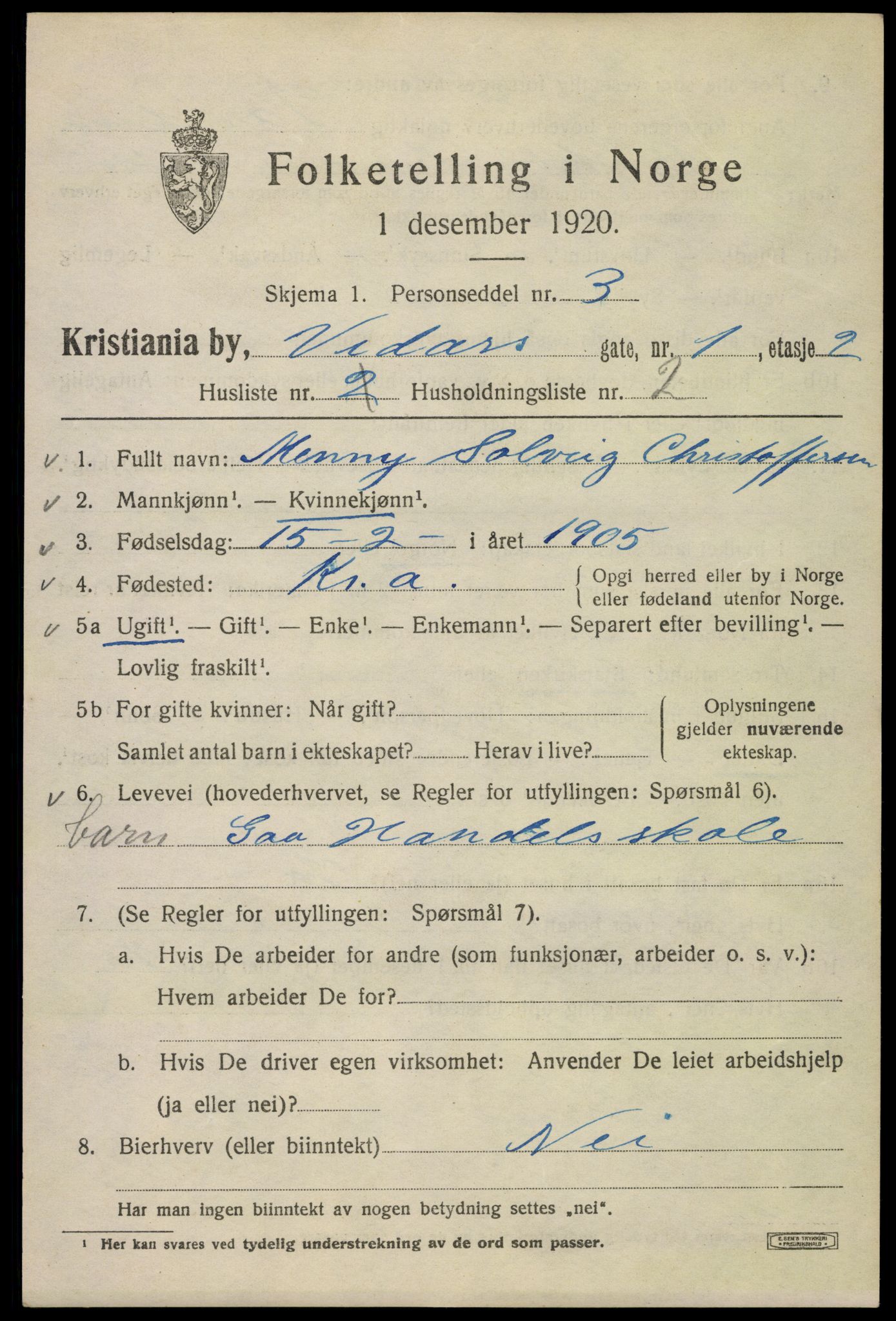 SAO, 1920 census for Kristiania, 1920, p. 636241