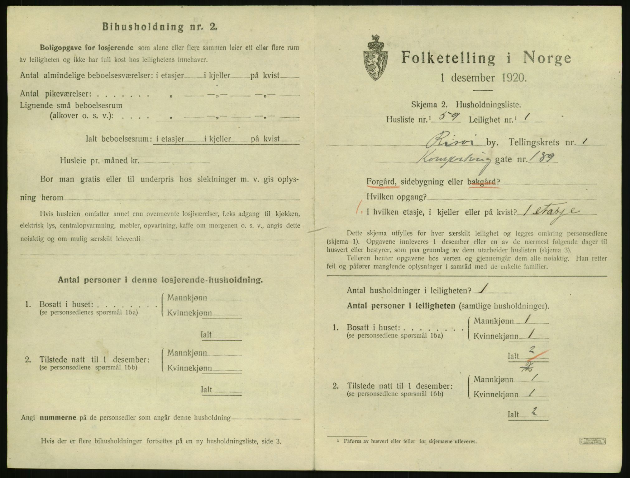 SAK, 1920 census for Risør, 1920, p. 1481