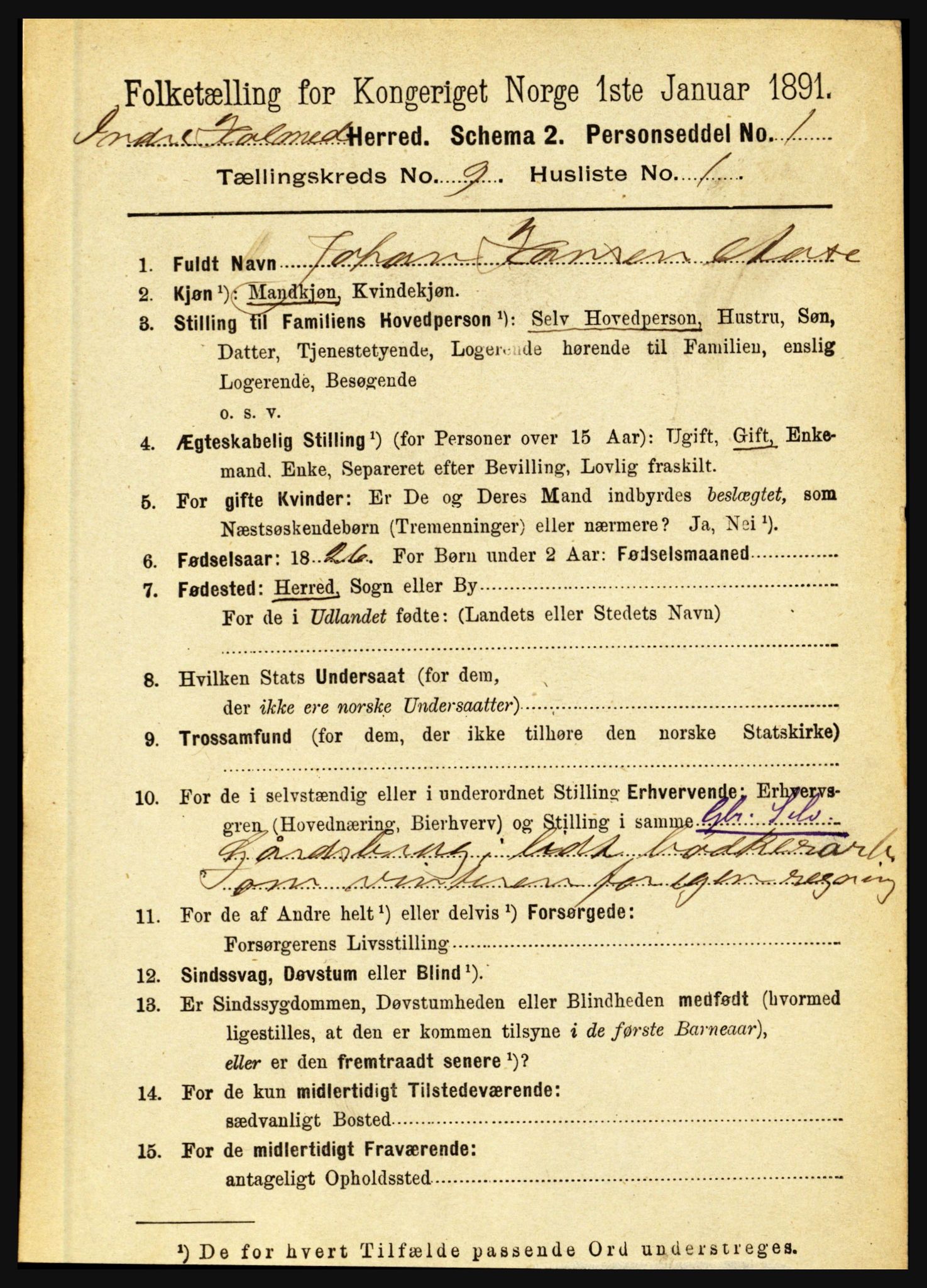 RA, 1891 census for 1430 Indre Holmedal, 1891, p. 4023