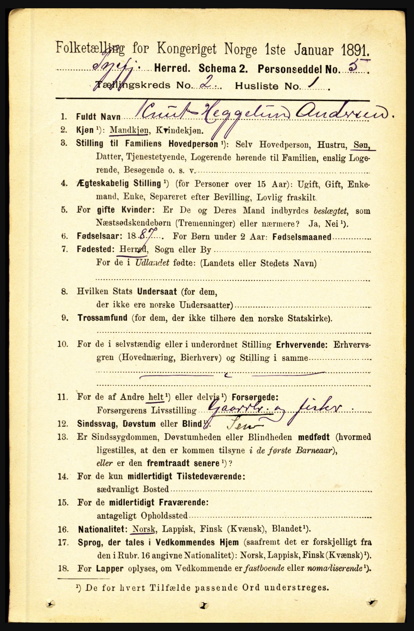 RA, 1891 census for 1850 Tysfjord, 1891, p. 563