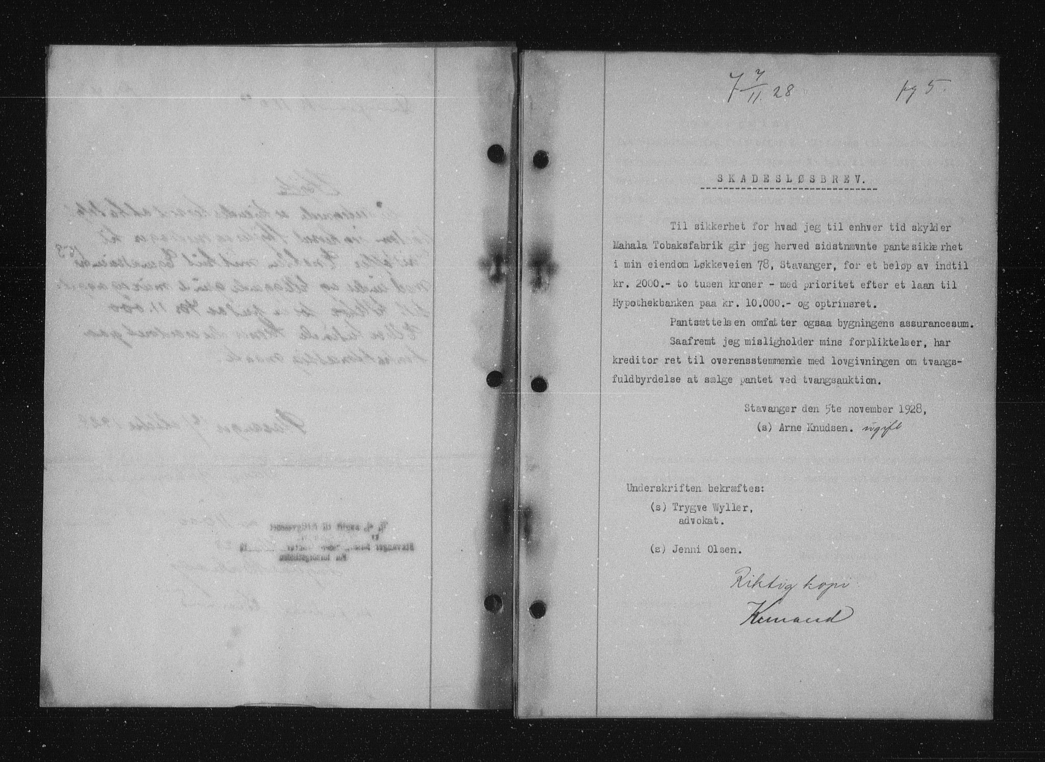 Stavanger byfogd, SAST/A-101408/001/4/41/410/410BB/L0055: Mortgage book no. 43, 1928-1929, Deed date: 07.11.1928