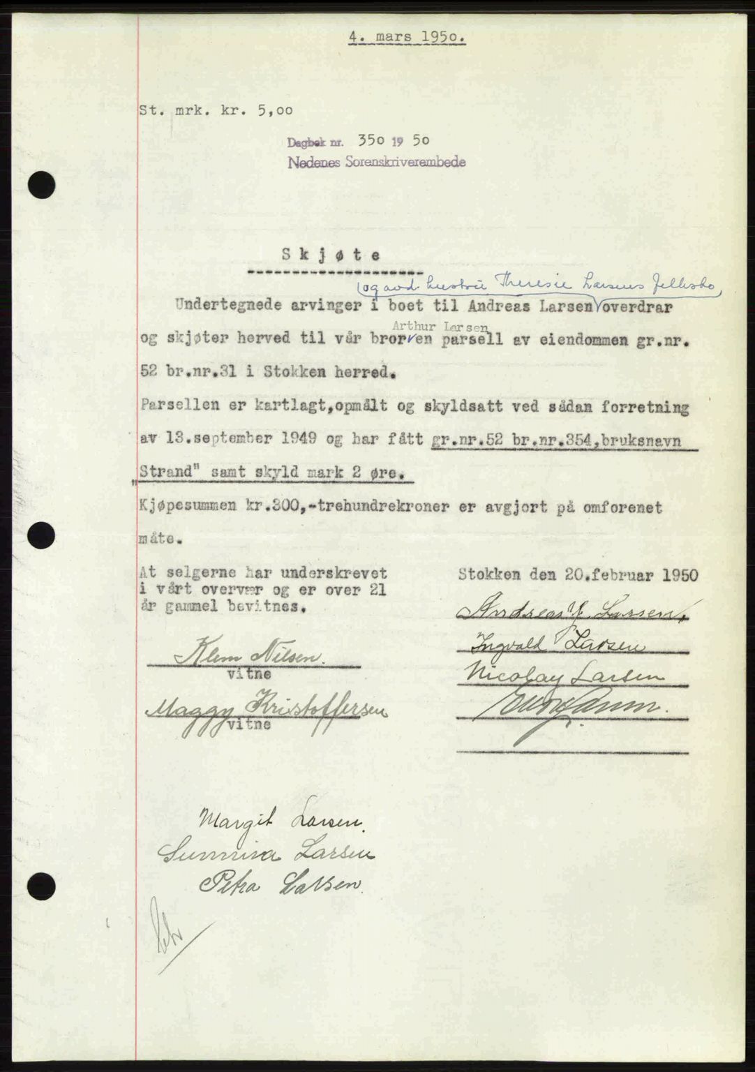 Nedenes sorenskriveri, AV/SAK-1221-0006/G/Gb/Gba/L0062: Mortgage book no. A14, 1949-1950, Diary no: : 350/1950