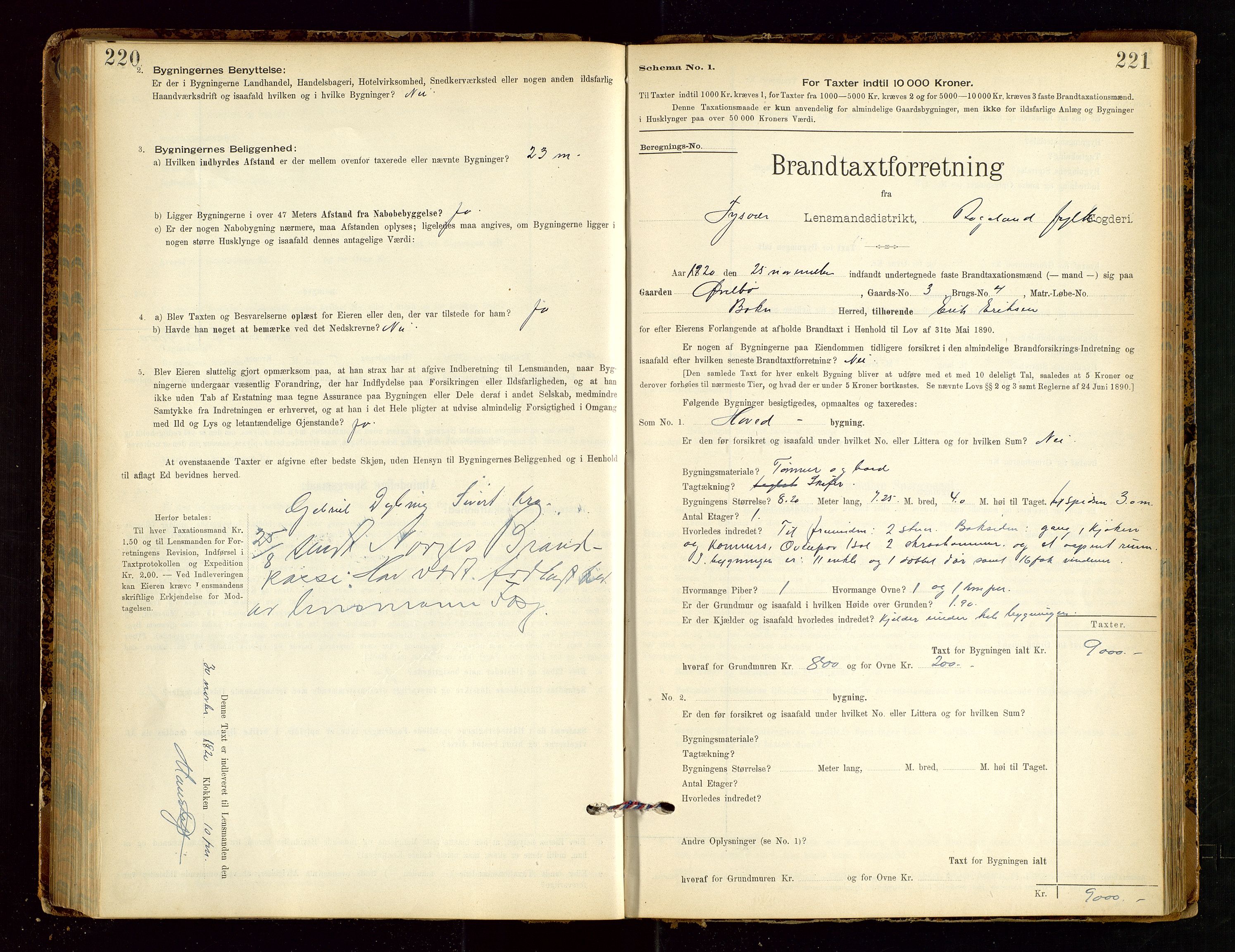 Tysvær lensmannskontor, AV/SAST-A-100192/Gob/L0002: "Brandtakstprotokol for Lensmanden i Tysvær", 1901-1932, p. 220-221