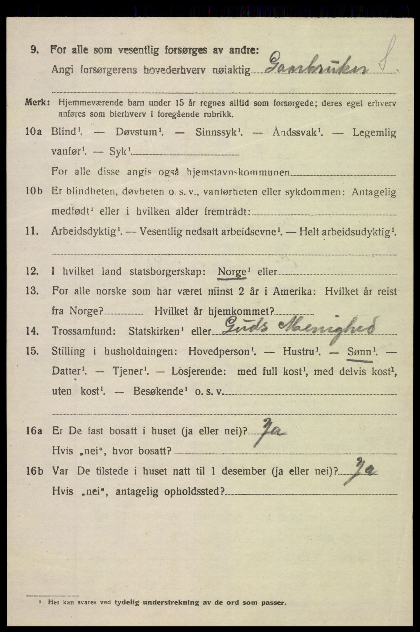 SAK, 1920 census for Vegårshei, 1920, p. 1913