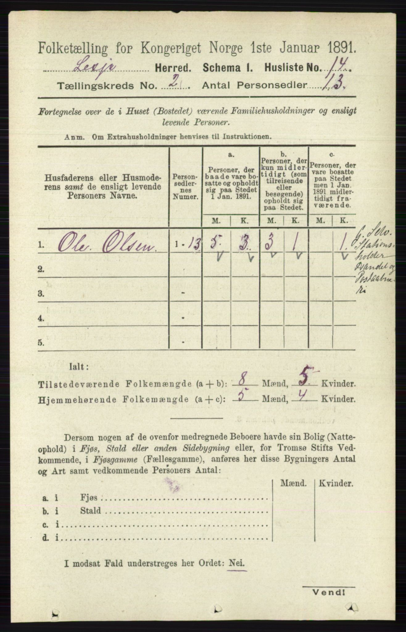 RA, 1891 census for 0512 Lesja, 1891, p. 383