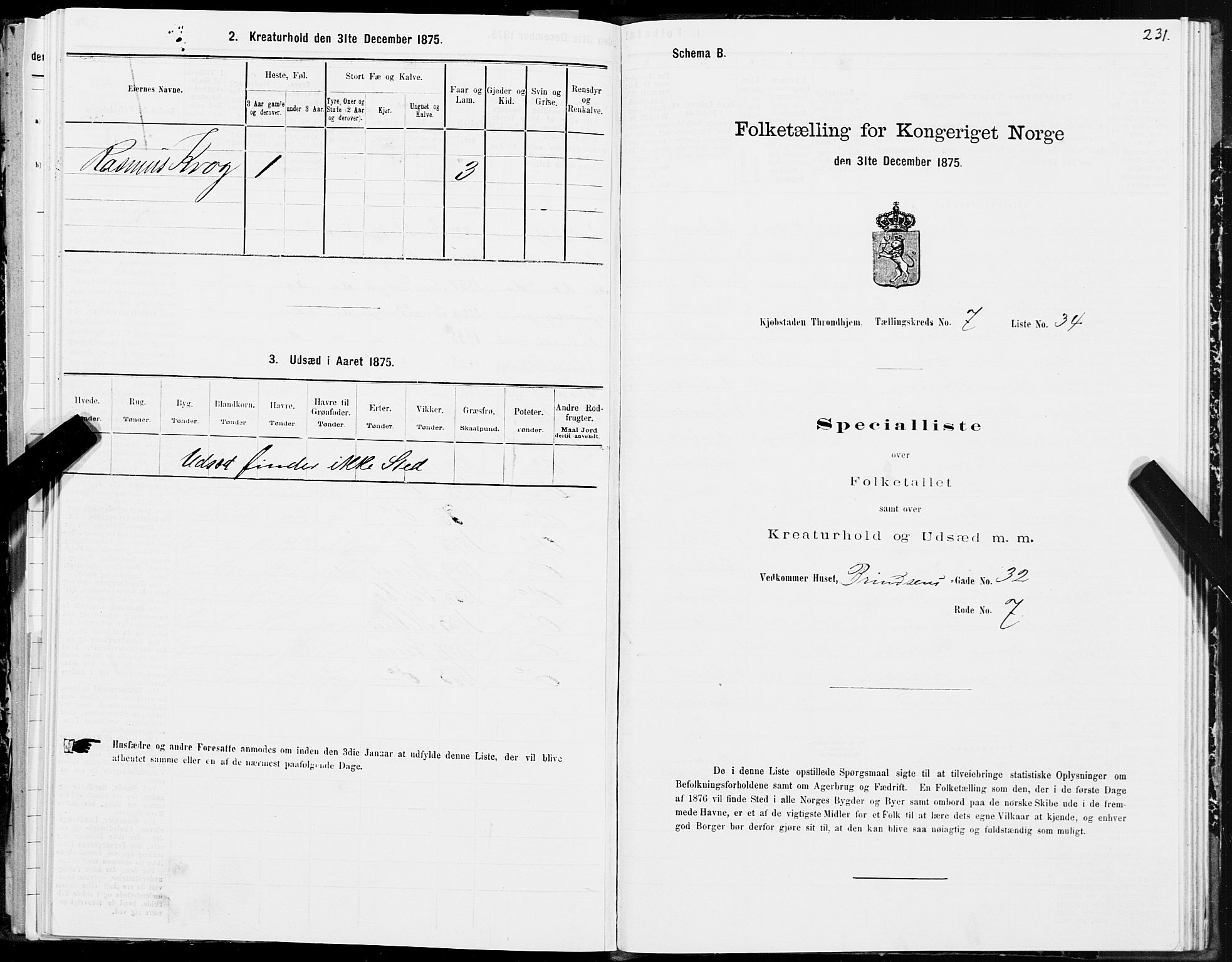 SAT, 1875 census for 1601 Trondheim, 1875, p. 4231