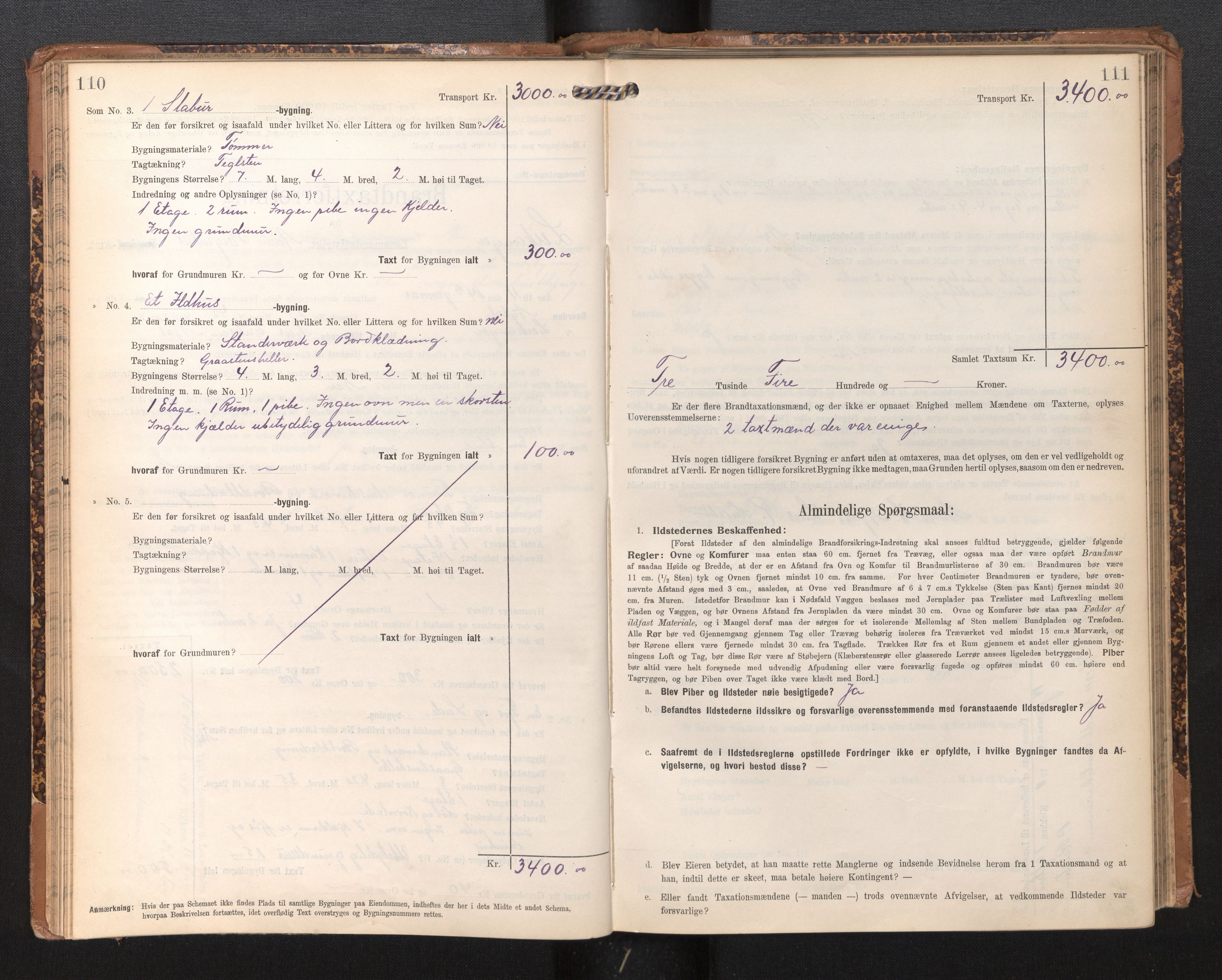 Lensmannen i Leikanger, AV/SAB-A-29201/0012/L0005: Branntakstprotokoll, skjematakst, 1907-1917, p. 110-111