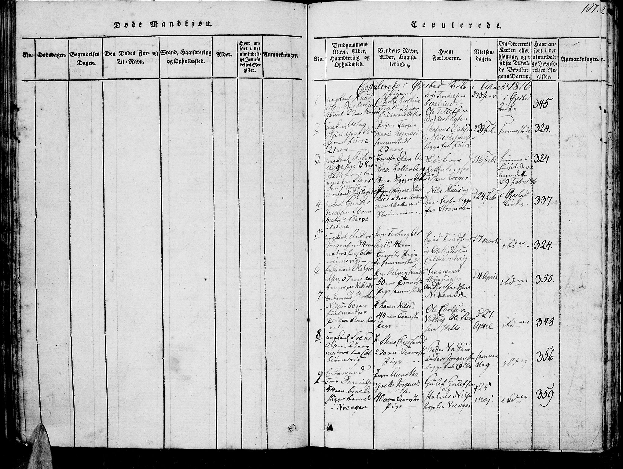 Øyestad sokneprestkontor, SAK/1111-0049/F/Fb/L0003: Parish register (copy) no. B 3, 1816-1827, p. 187
